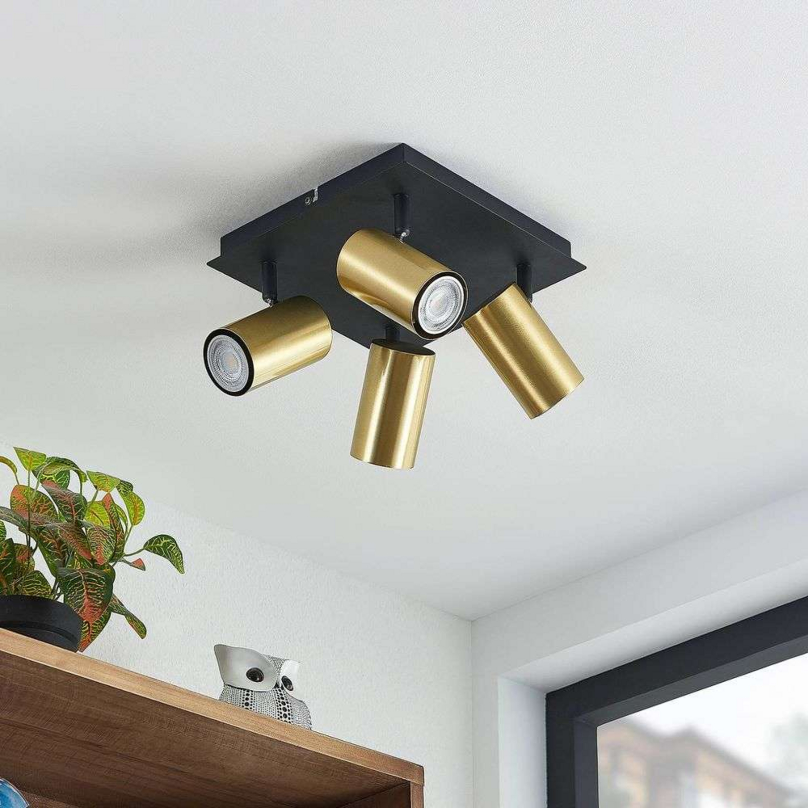 Raisan 4 Square Plafonieră Black/Brass - Lindby