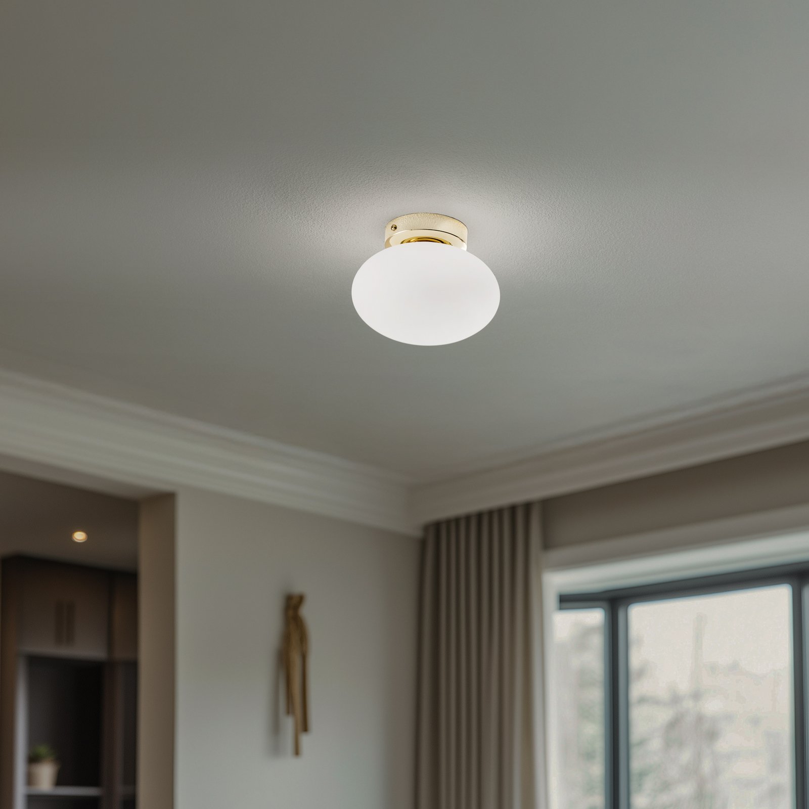 Deckenlampe Ufo, gold/weiß, Ø 18 cm, Glas, G9