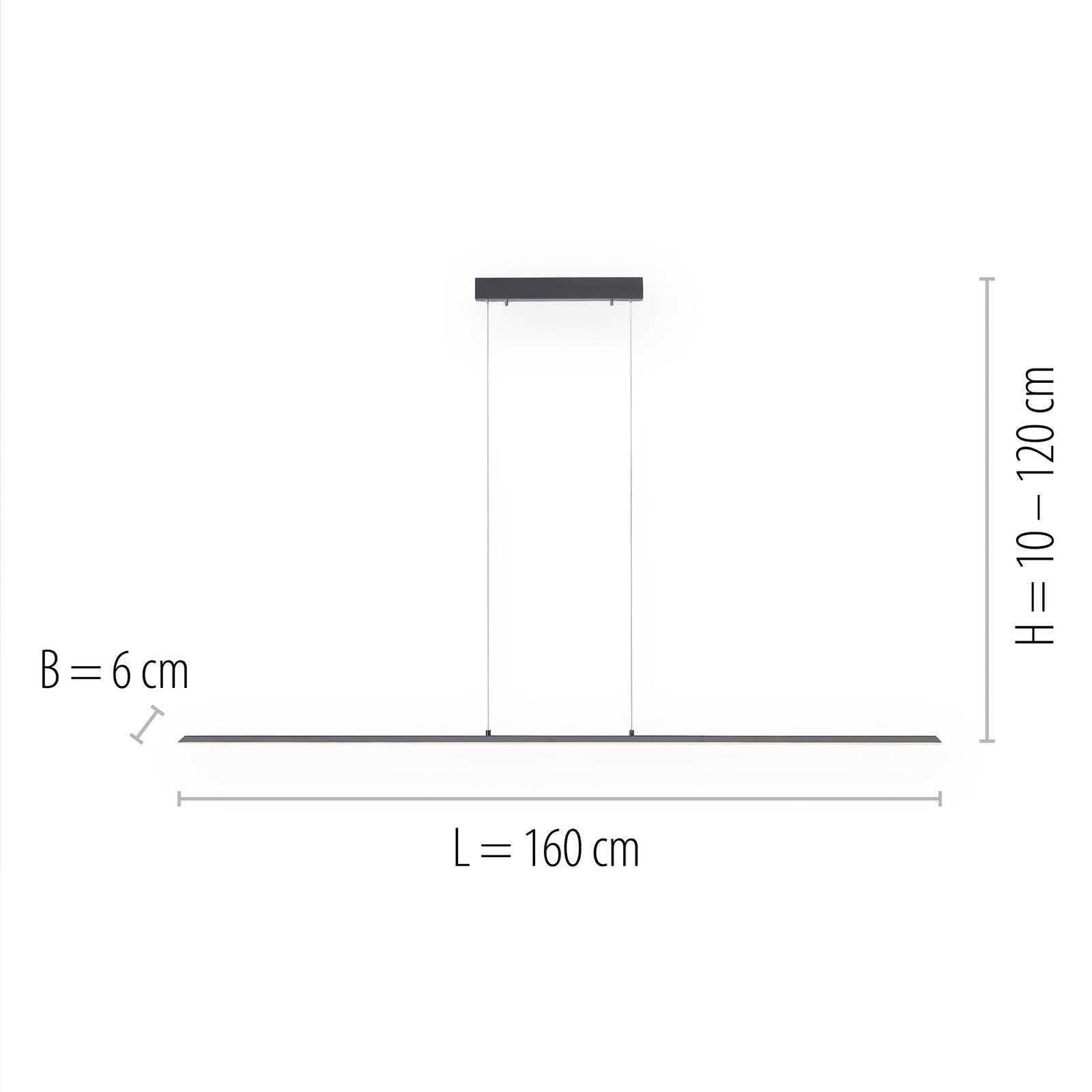 Lampa wisząca PURE LED Lite, antracyt, 160 cm, CCT, ściemniana