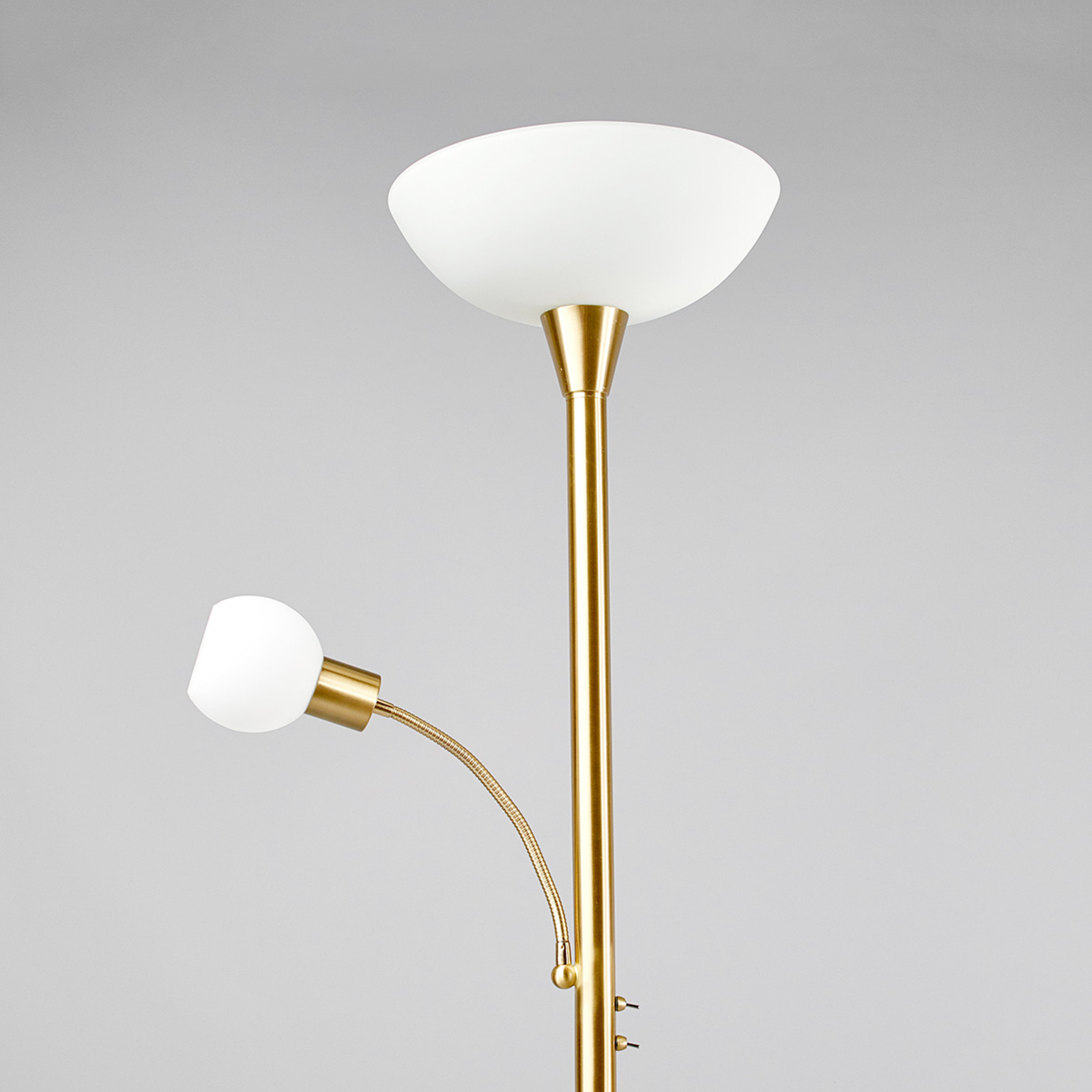 Lindby LED uplighter Elaina in brass with reading light, for Living / Dining Room, metal, glass, E27, 15 W, energy efficiency: A+, H: 182.5 cm