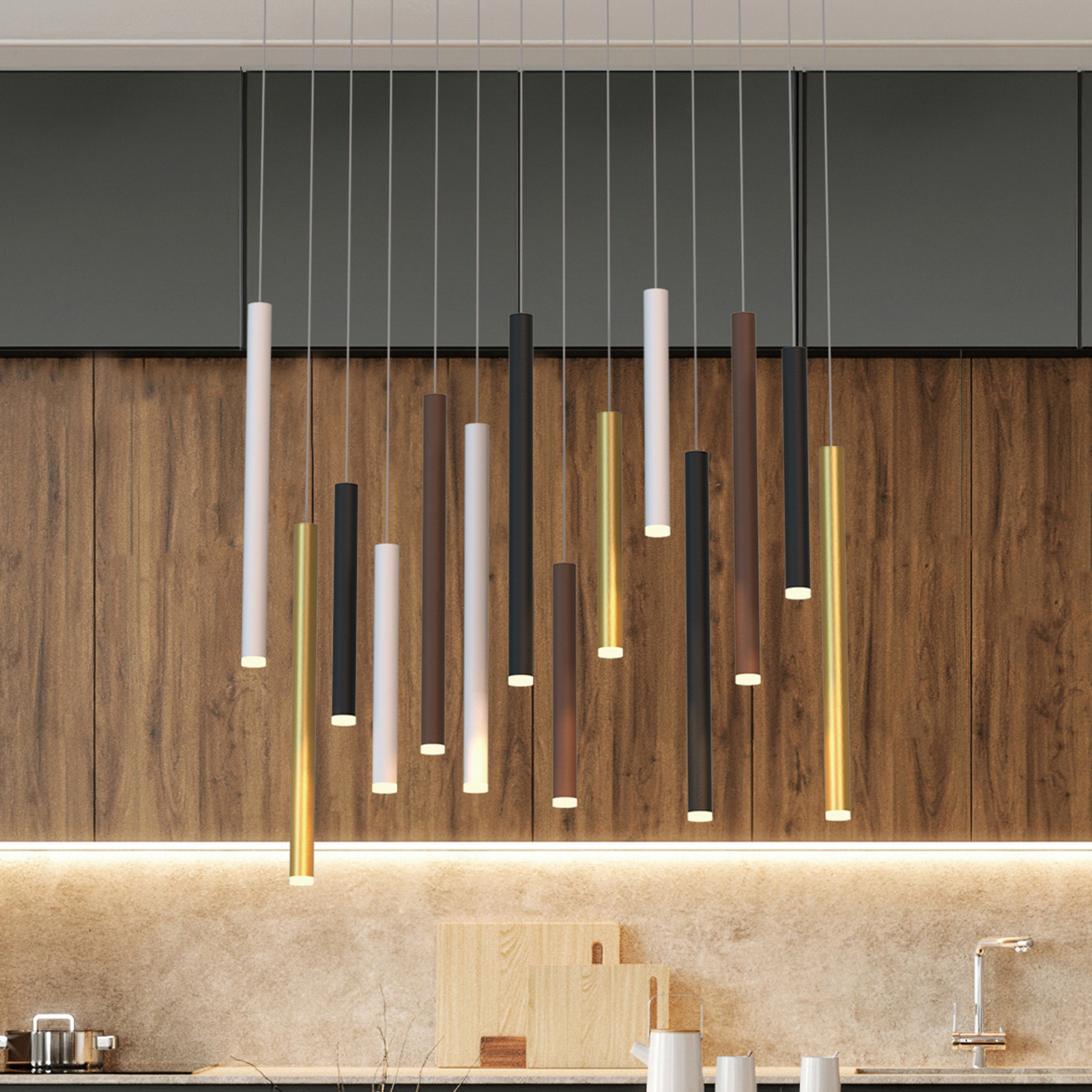 Mantra Iluminación Cala LED viseća svjetiljka, 14 žarulja, duga, aluminij, željezo - Dnevni boravak/blagovaonica - Moderan - crna, zlatna, corten, bijela - Metal