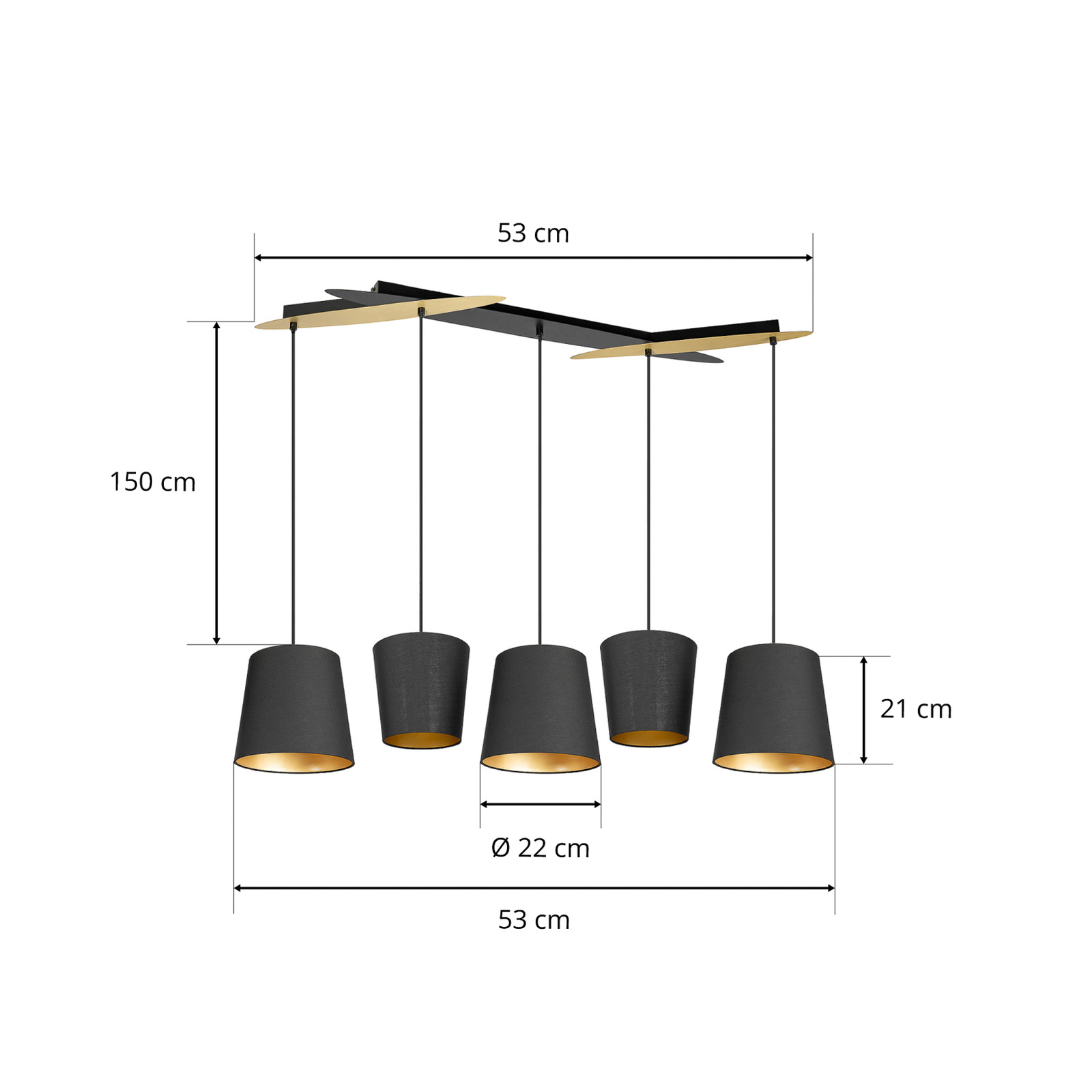 Lucande Thamila hanging light, black, gold, iron