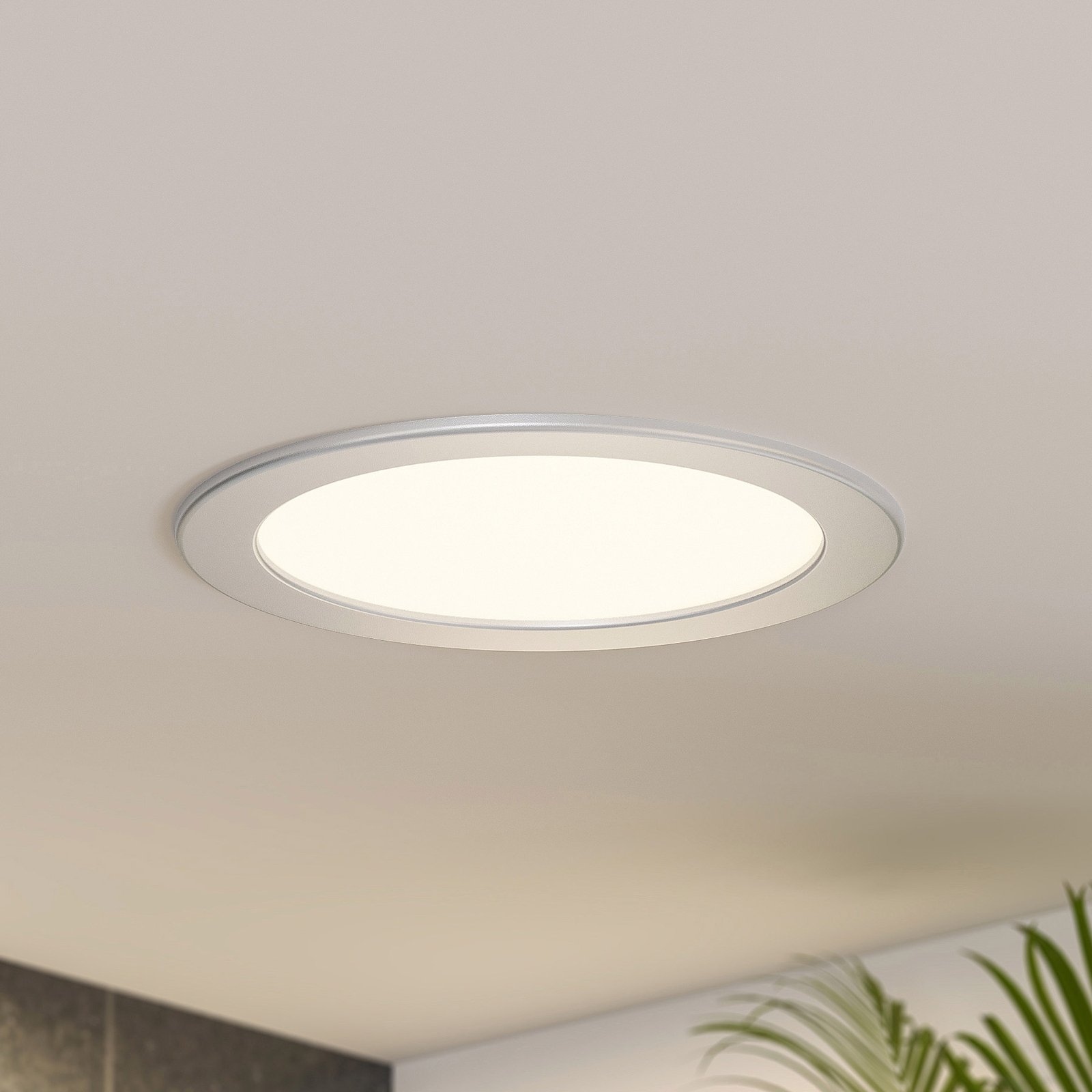 Prios LED recessed light Cadance, silver, CCT, IP44