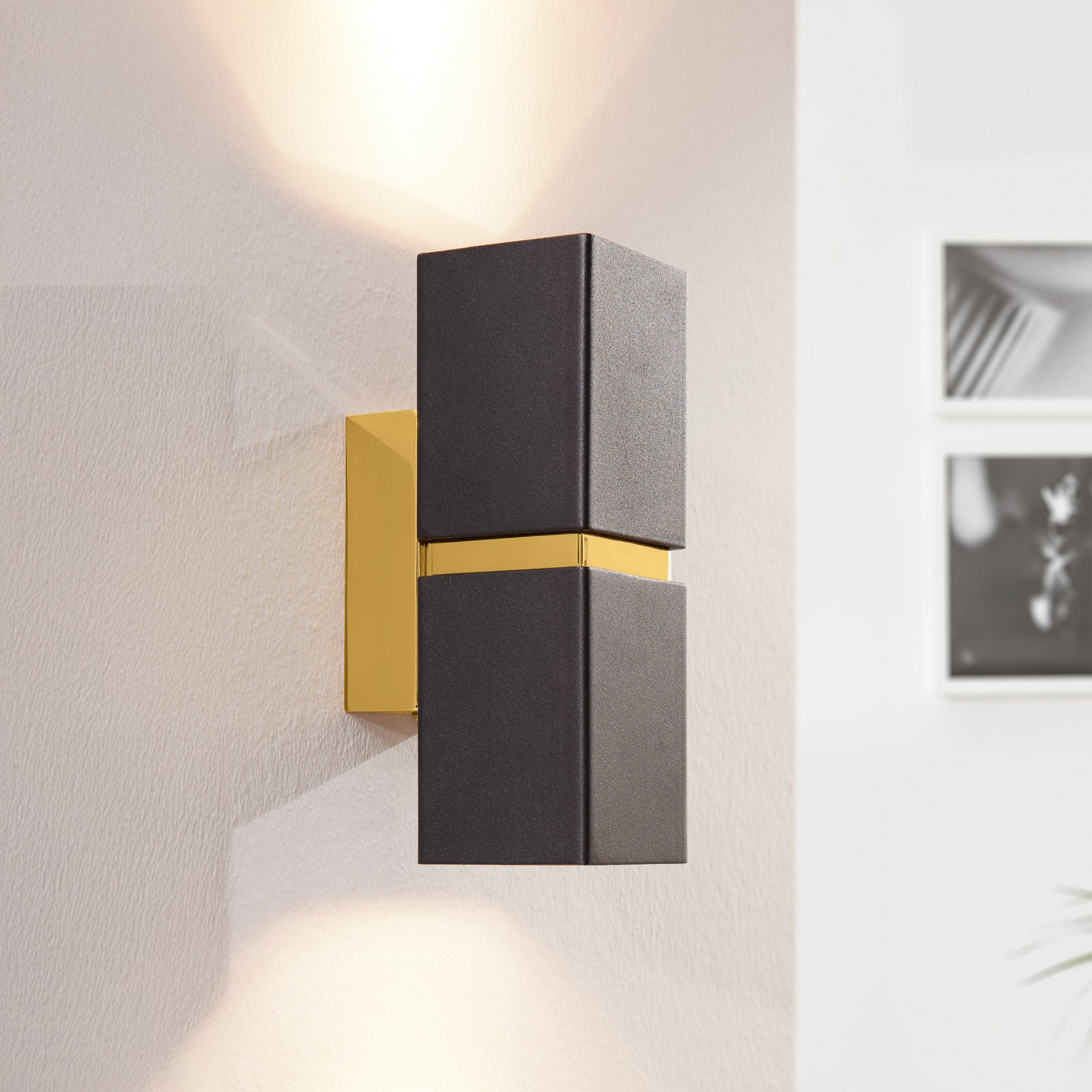 2-bulb LED wall light Passa, black-gold