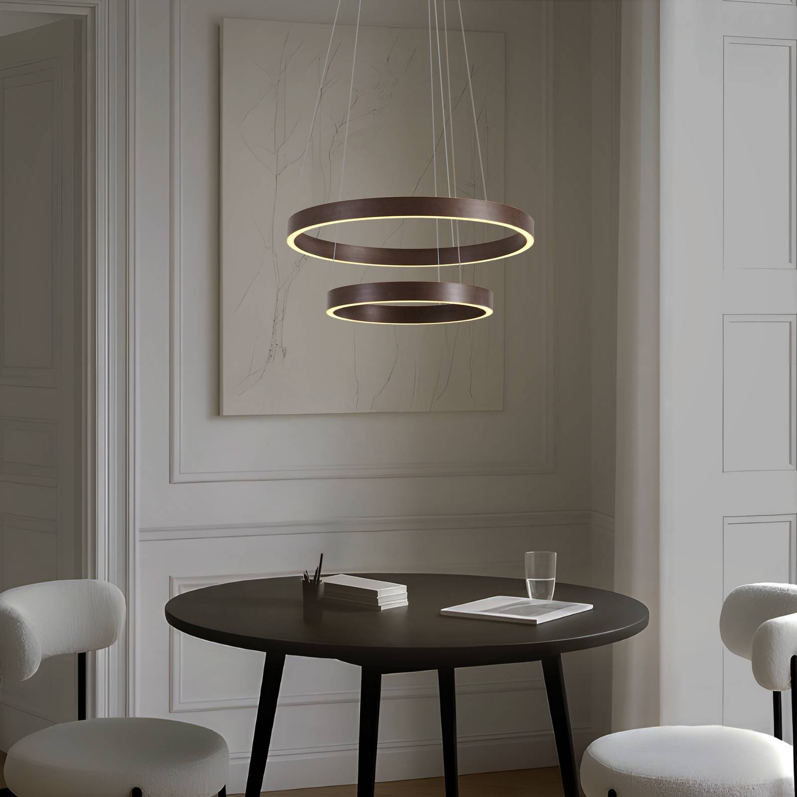 Lucande LED-Hängeleuchte Yonam, Ø 60 cm, 2-flg., braun, CCT günstig online kaufen