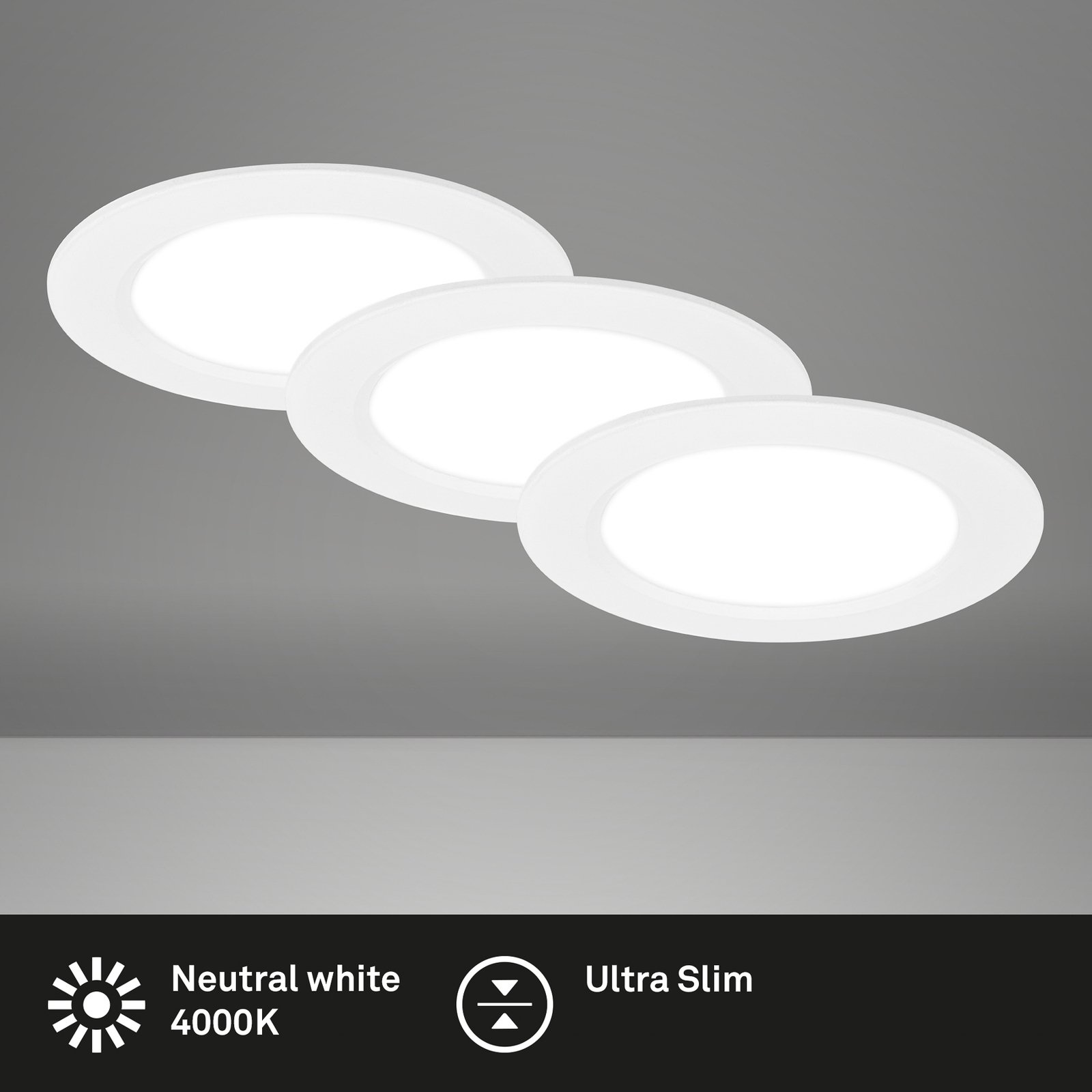 LED recessed light Jeft, Ø12cm, white, set of 3, on/off, rigid