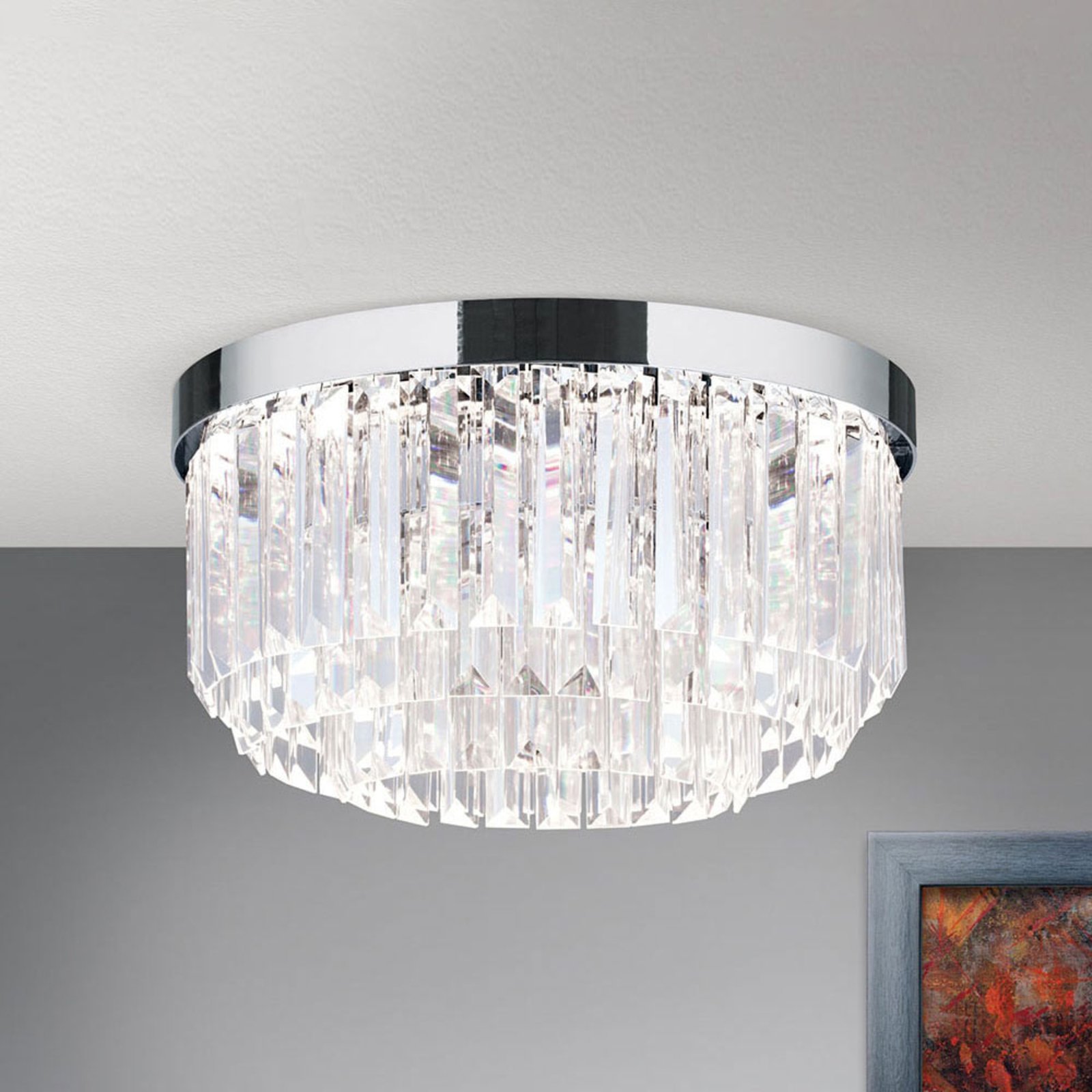 Prism LED ceiling light, chrome, Ø 35 cm