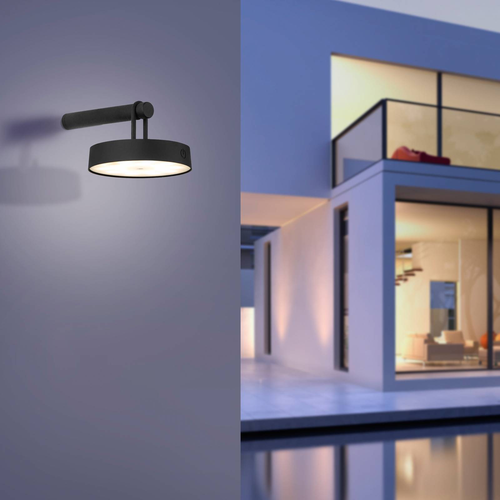 LED Akku Wandleuchte Arma in Schwarz 1,5W 80lm IP44 günstig online kaufen