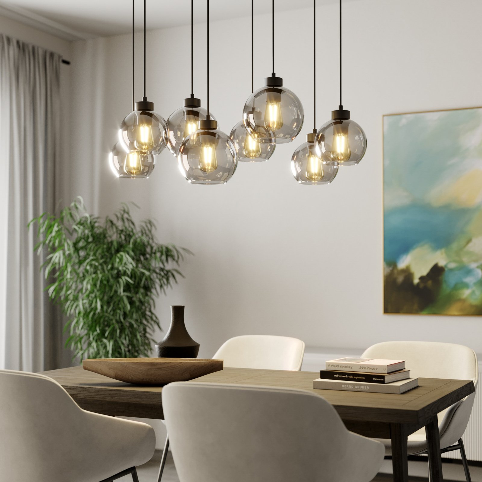 Cubus Hängelampe 95 cm lang8-flammig rauchgrau Glas