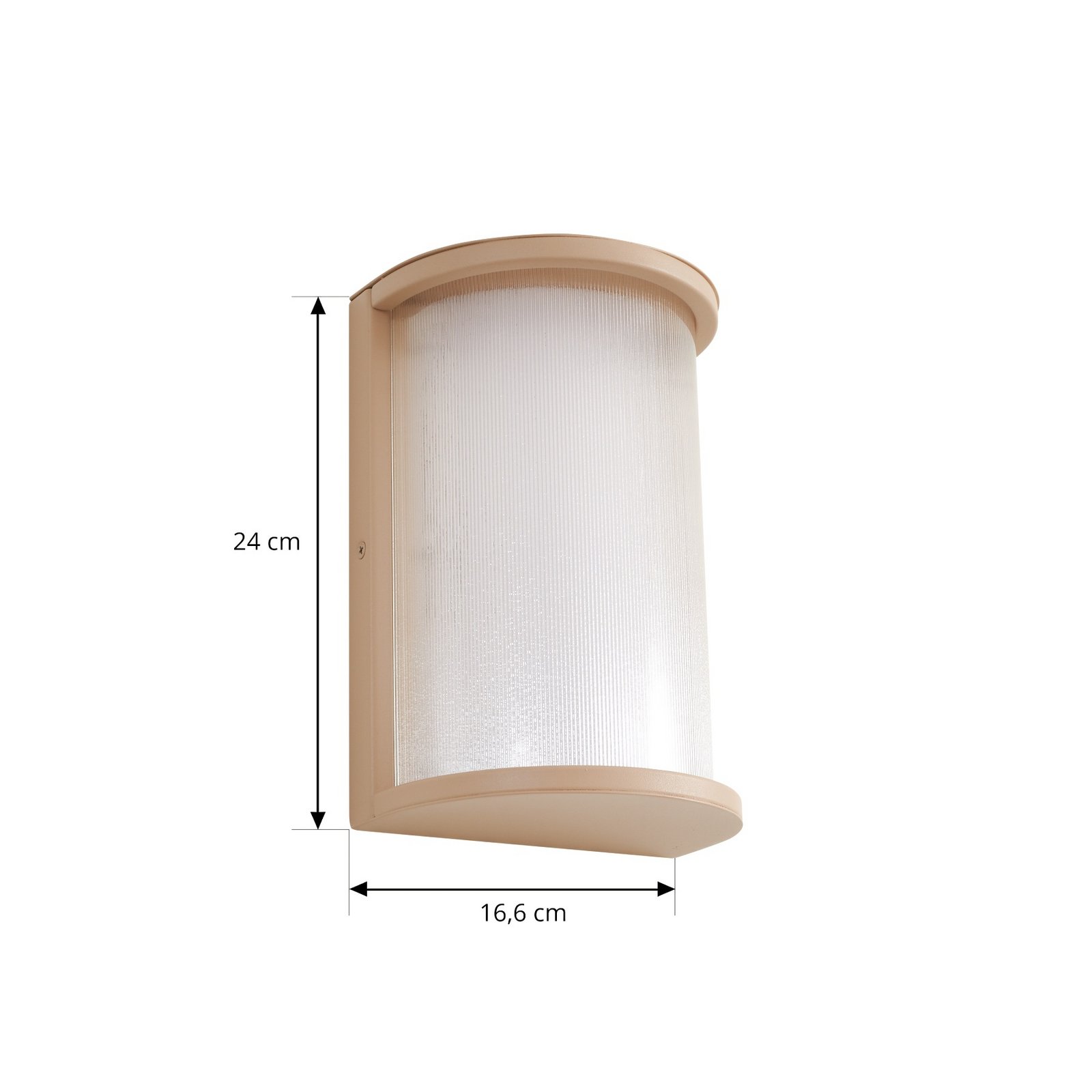 Calvik udendørs LED-væglampe, IP44, beige, 24 cm, riflet - Lindby