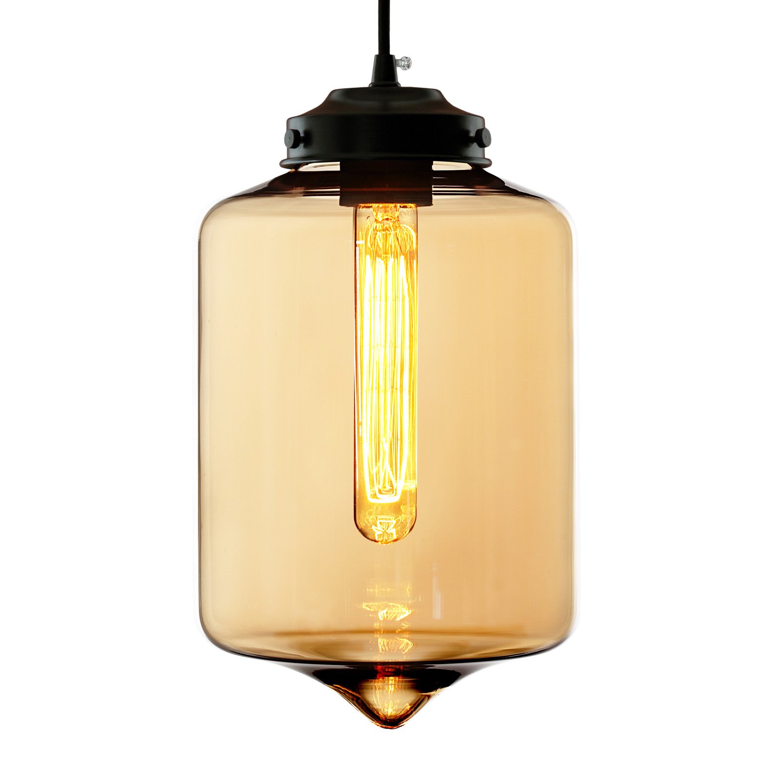 ALTAVOLA DESIGN LA011 hanging light E27 tube glass lampshade amber, for Living / Dining Room, aluminium, glass, E27, 60 W, energy efficiency: A++, H: 32 cm