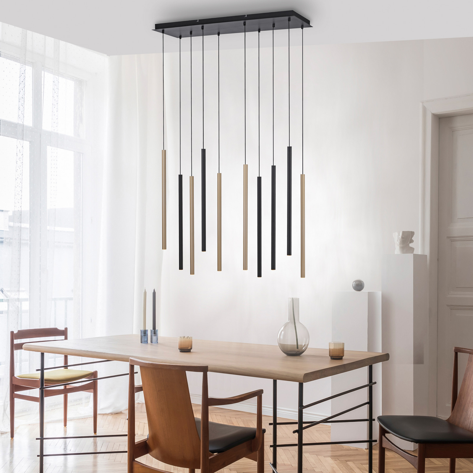 Paul Neuhaus Flute lampă suspendată LED dimabilă 10 becuri - Camera de zi / sufragerie - modern - negru aluminiu oxidat - Metal