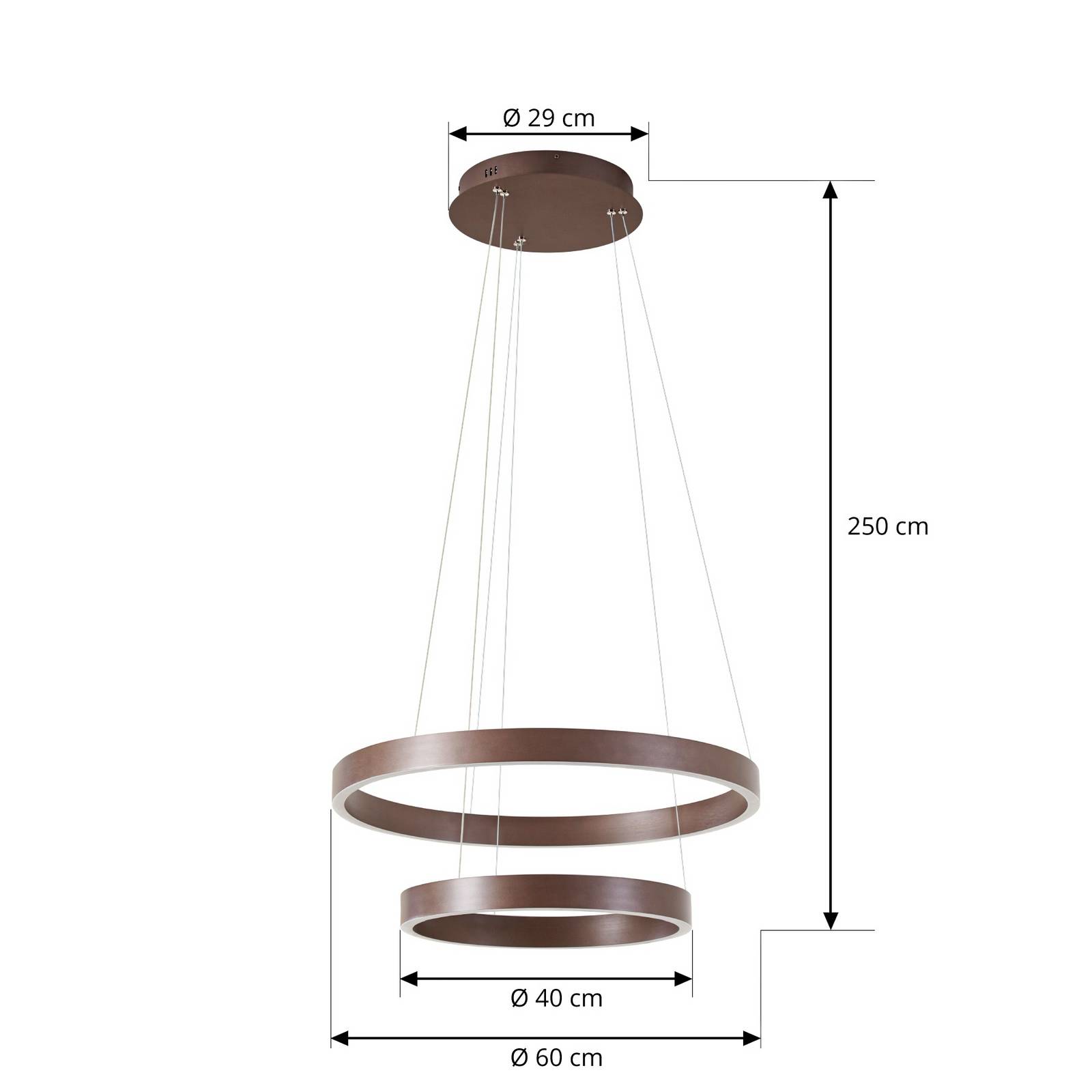 Żyrandol LED Lucande Yonam, Ø 60 cm, 2-punktowa, brązowa, CCT