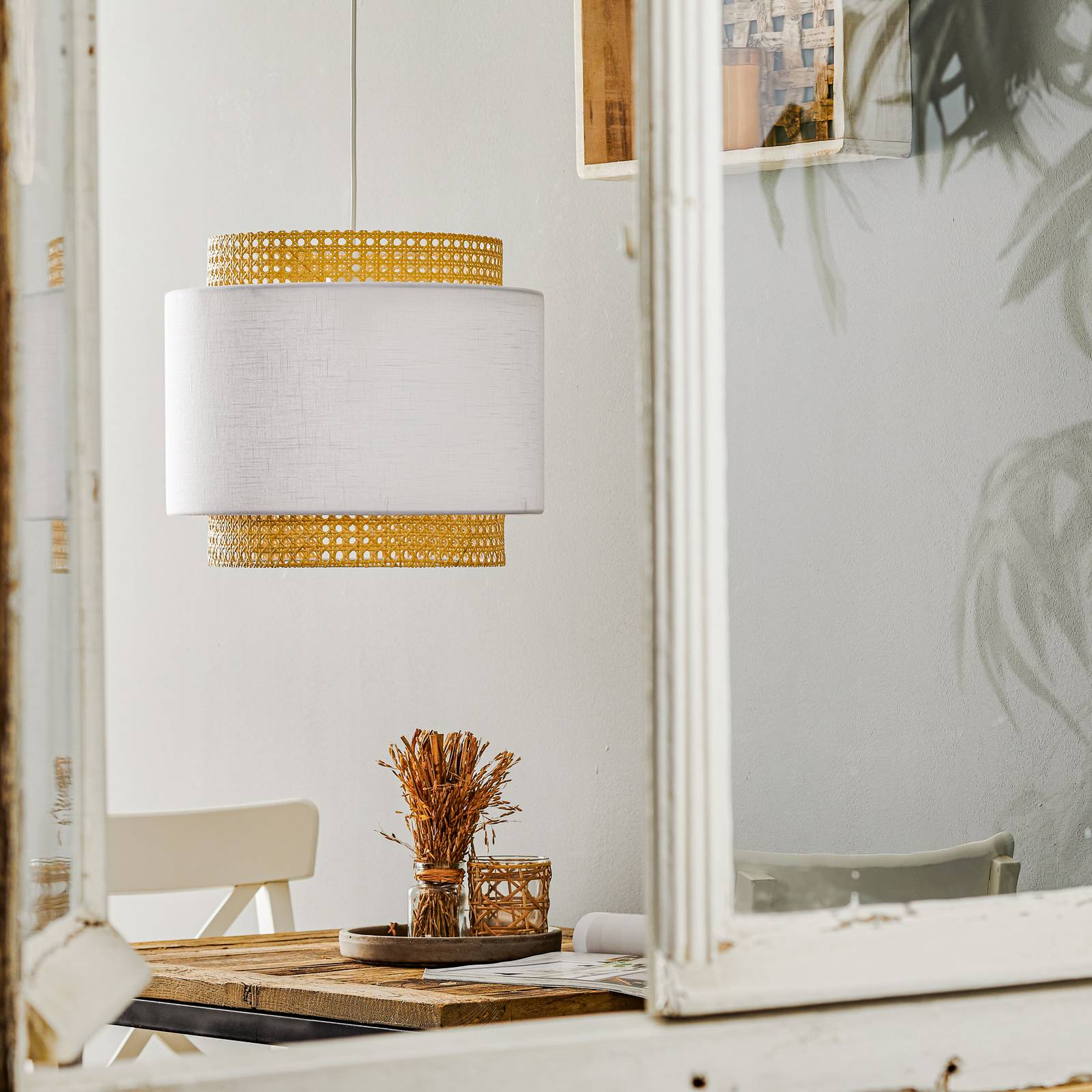 Lampa wisząca Boho, biały/rattan Ø 38 cm