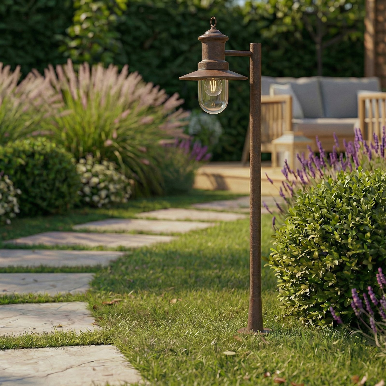 Lindby veilampe Eloretta, rust, 110 cm, stål, IP44, E27