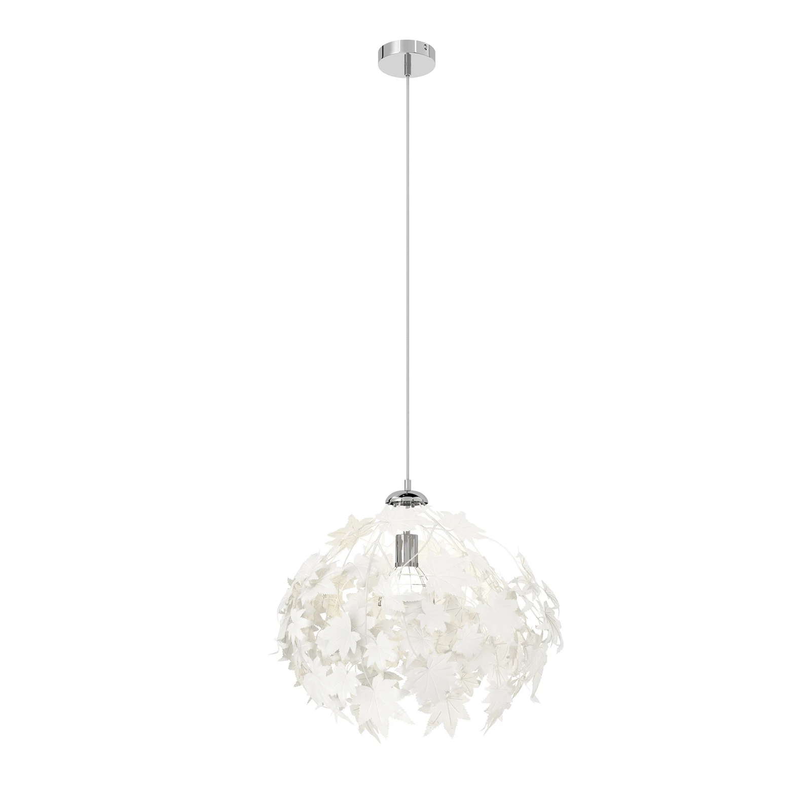 Lindby Pendelleuchte Maple, Ø 38 cm, chrom, weiß, Textil