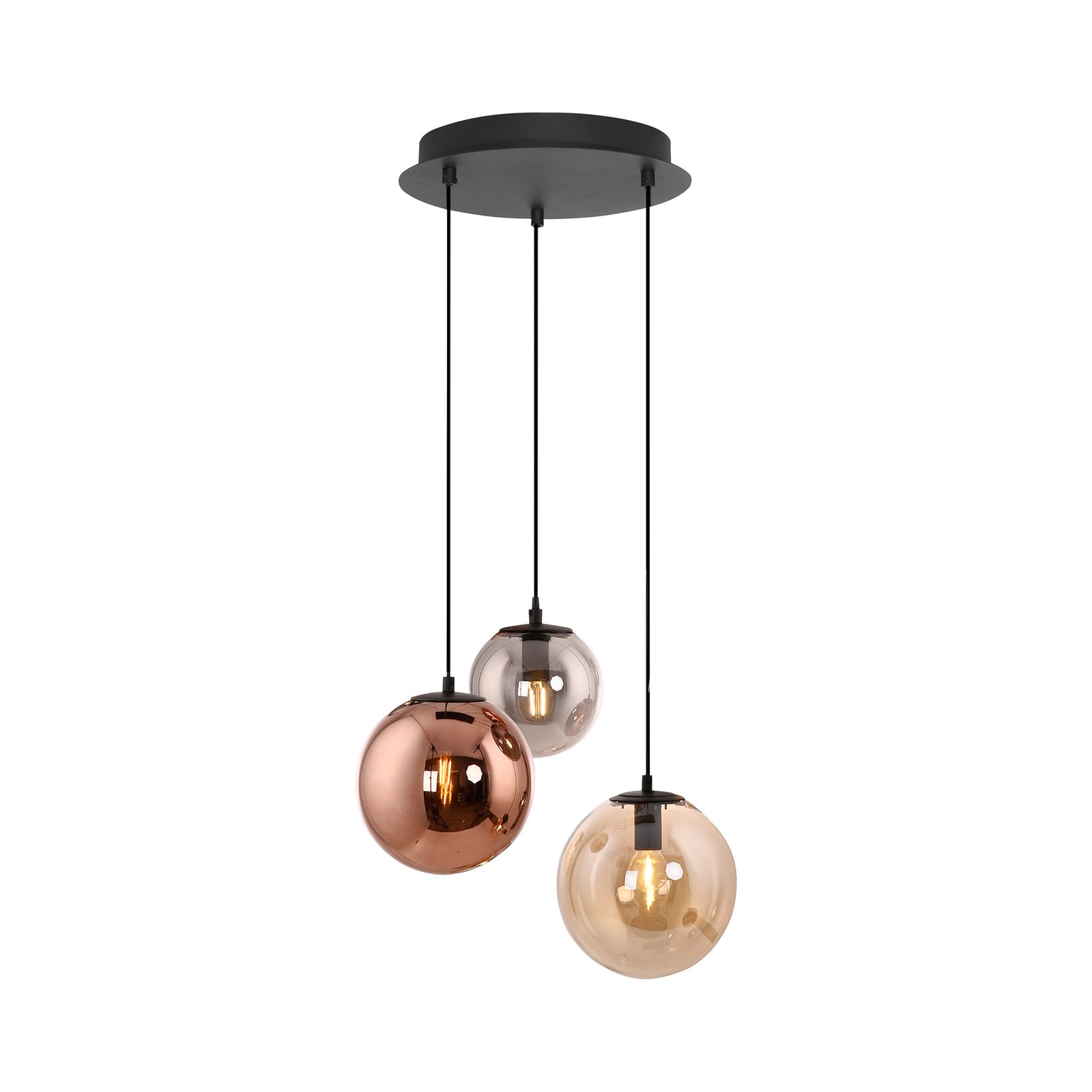 Shiny pendant light, 3-bulb, round, multicoloured, glass, E14 Shiny pendant light, 3-bulb, round, multicoloured, glass, E14