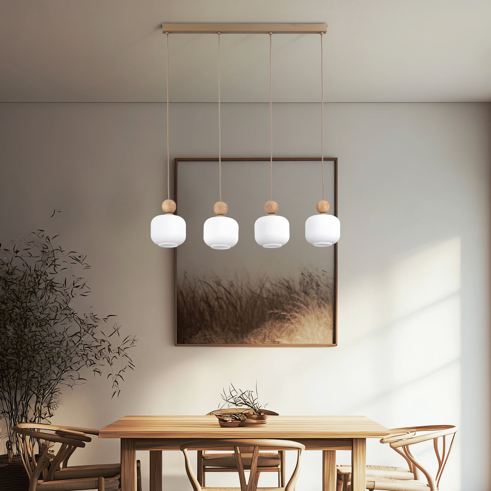 Obesna svetilka Ballo, 4-žarčasta, bež, steklo, dolžina 80 cm