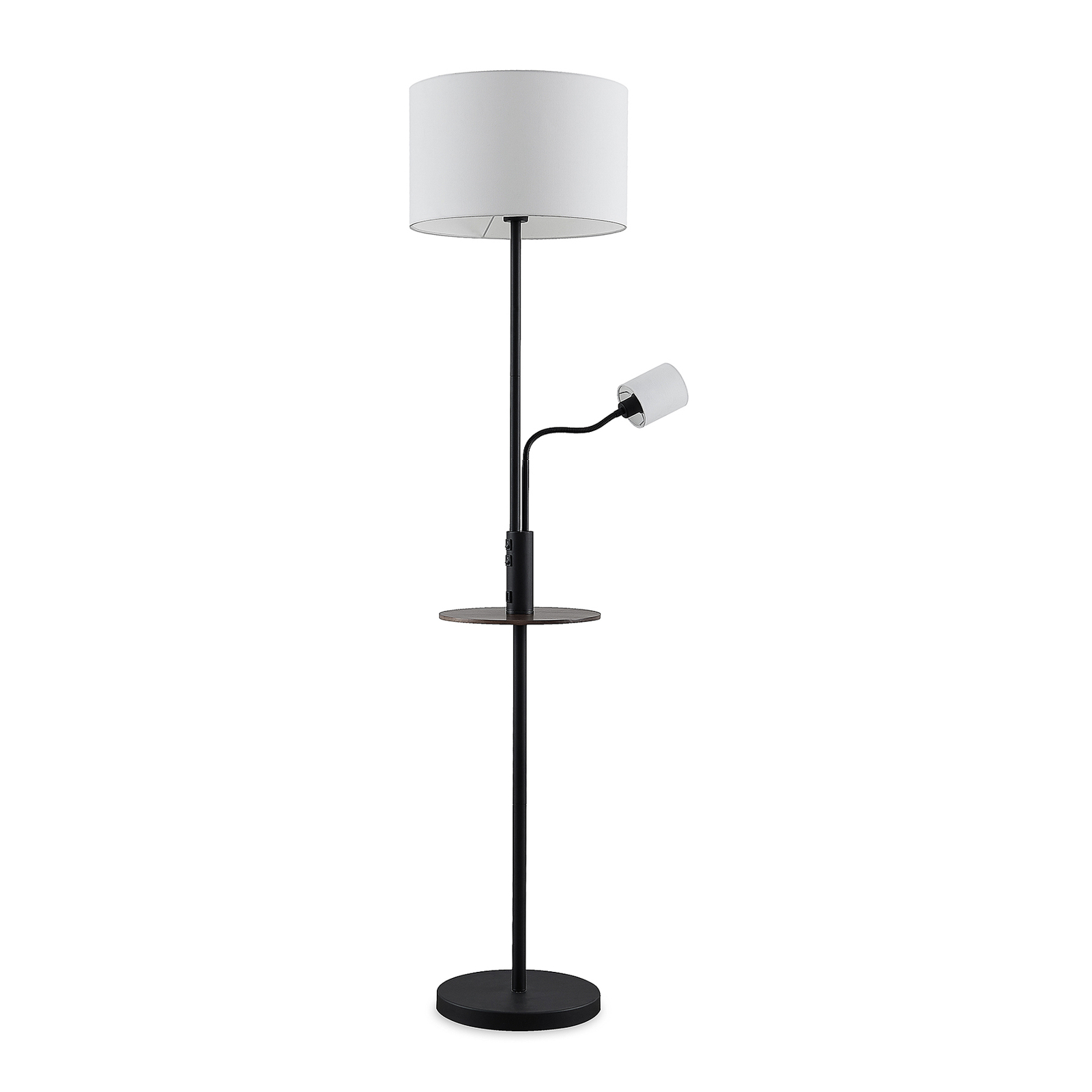 Lindby Aovan lampa podłogowa półka i USB, czarna
