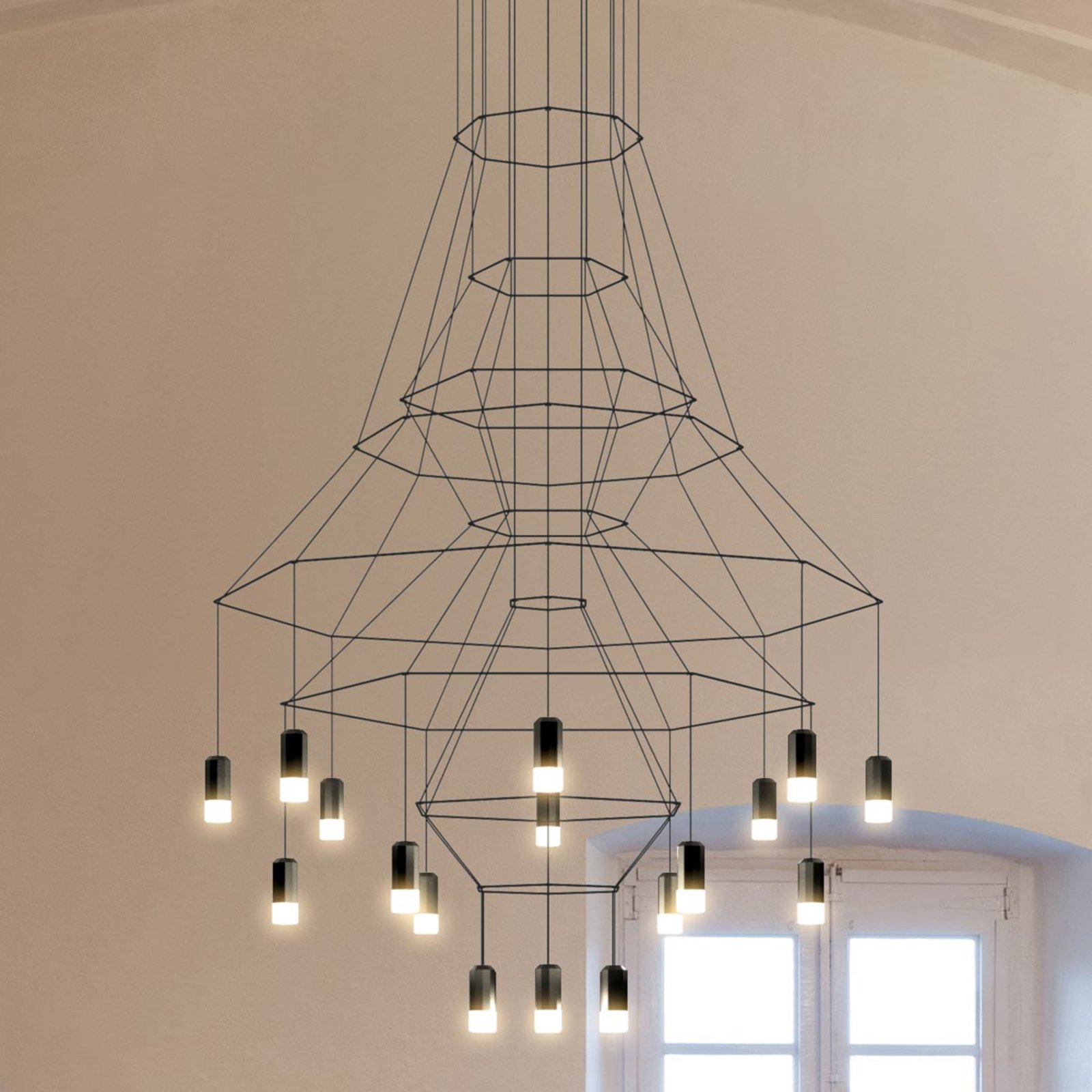LED hanglamp Vibia Wireflow, zwart, 279 cm