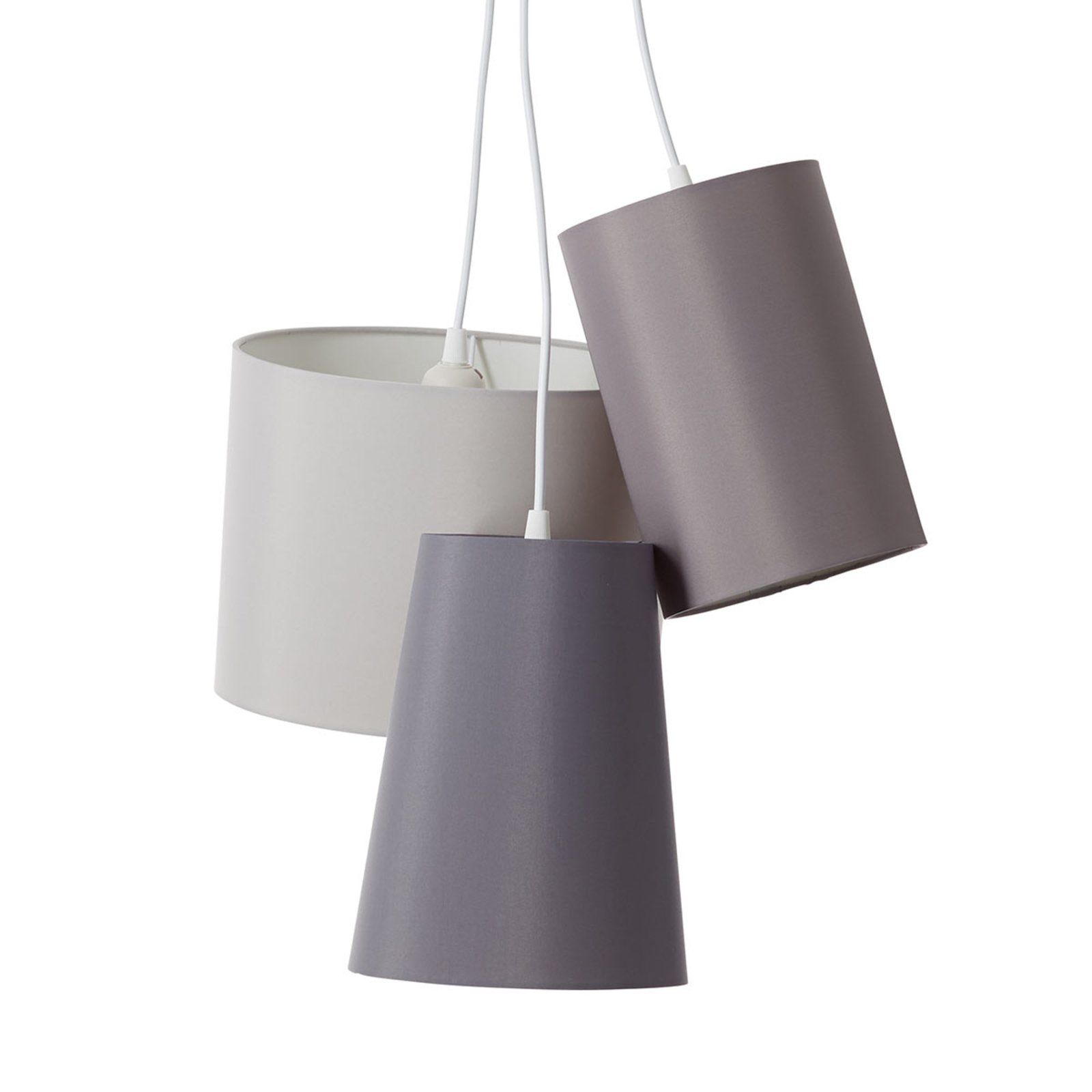 Three-bulb hanging light with fabric lampshades