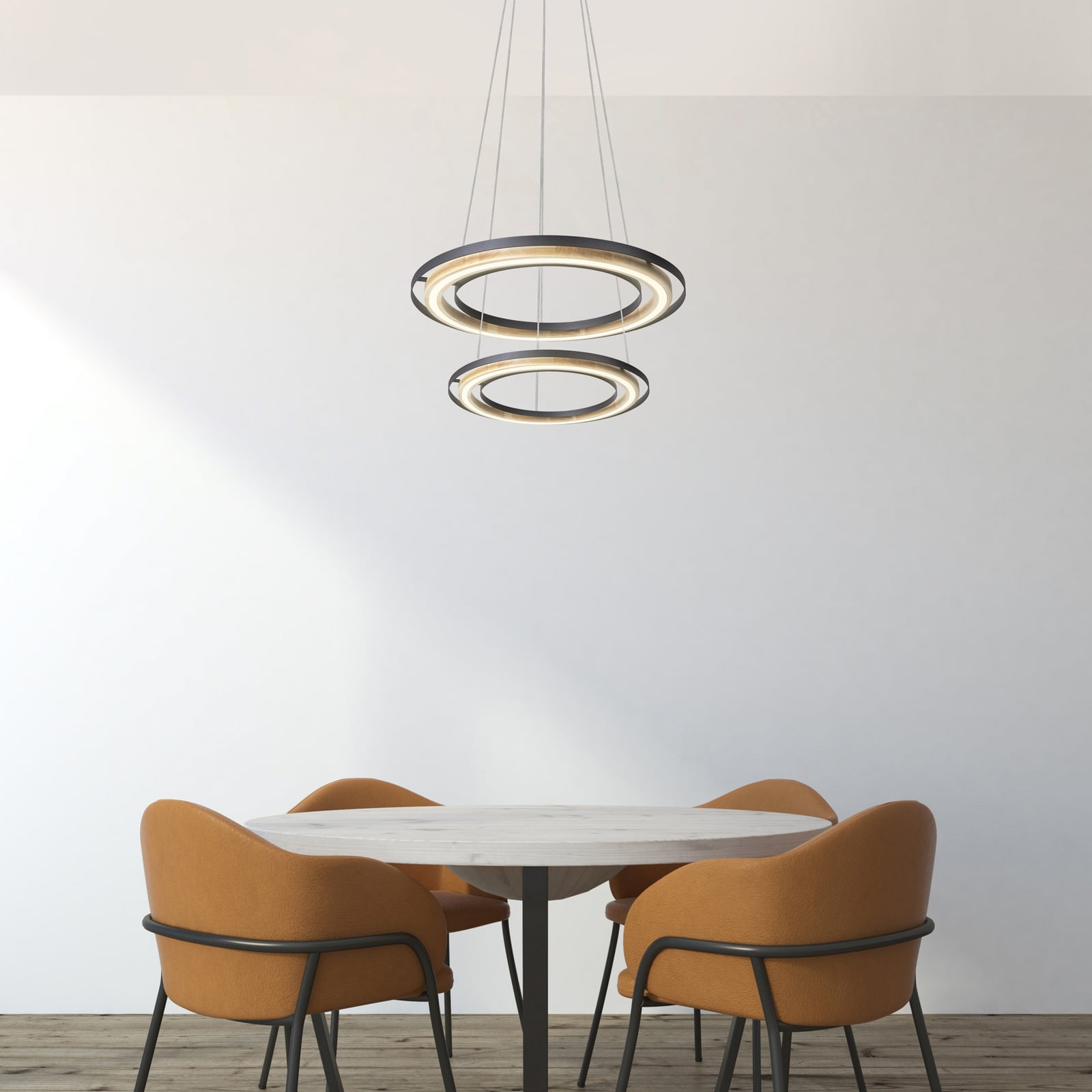 Suspension LED Rilas, noir/bois, Ø 57 cm, à intensité variable Suspension LED Rilas, noir/bois, Ø 57 cm, à intensité variable