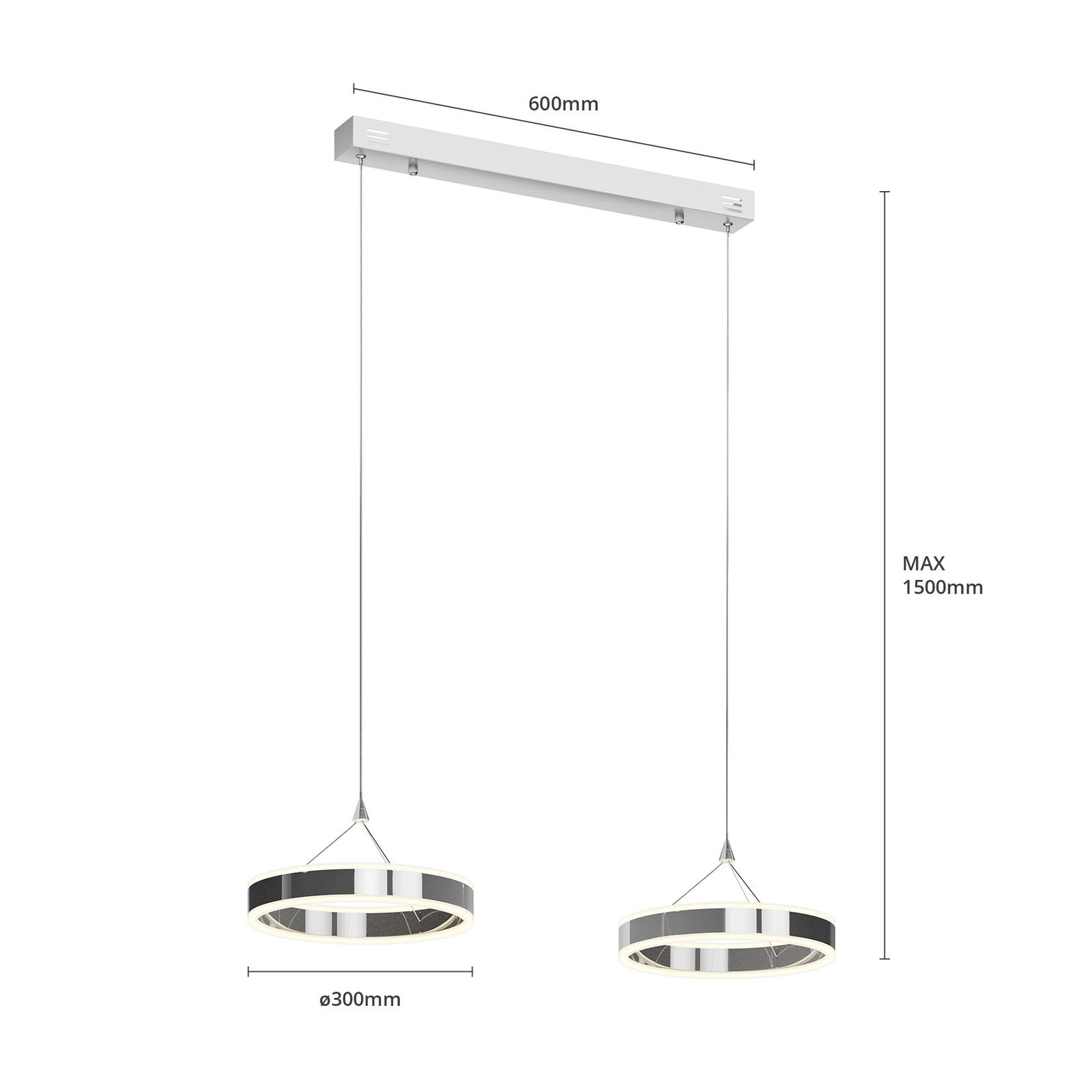 Lucande Lampa wisząca LED Lyani, 85 cm, 2-punktowa, chrom, ściemniana