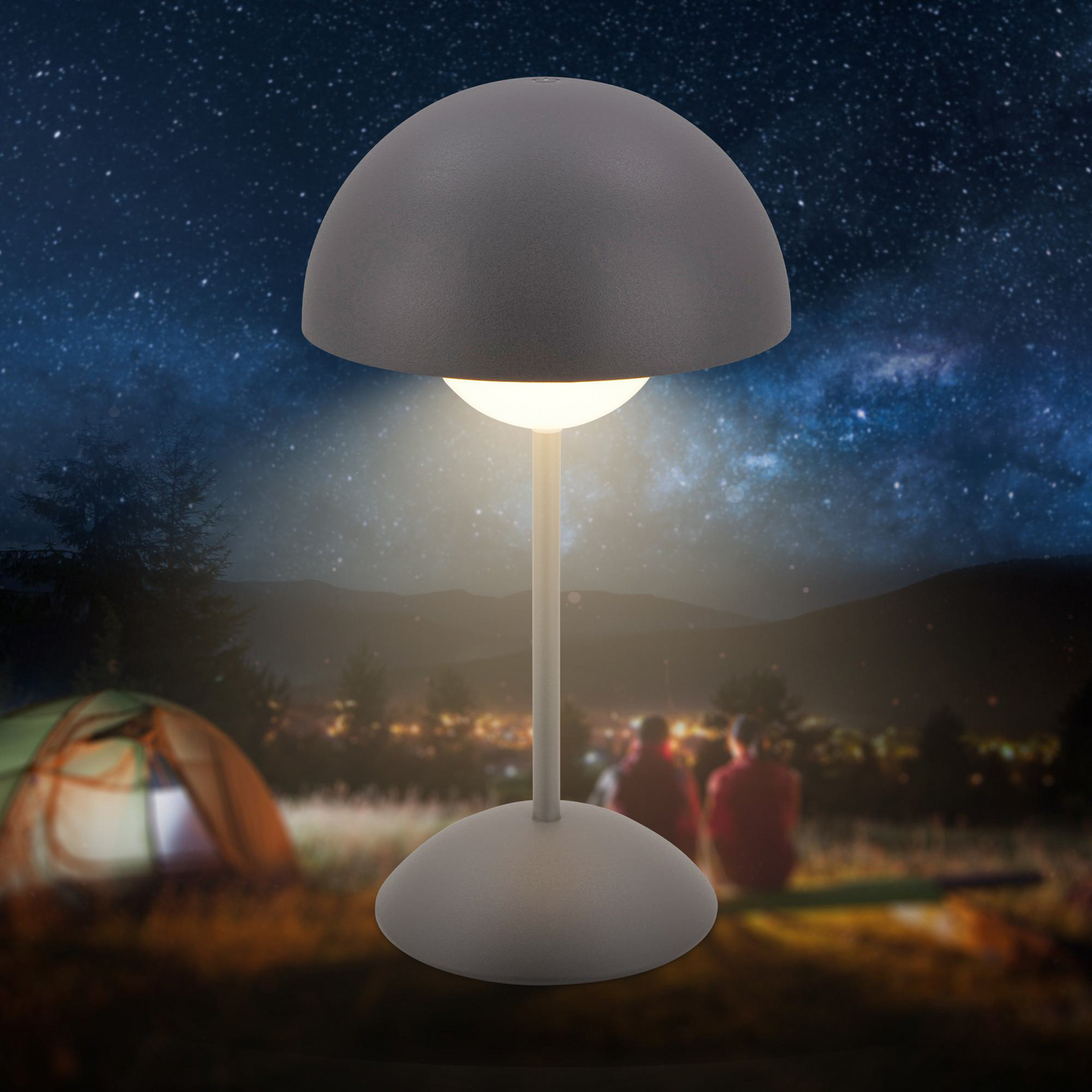 LED rechargeable table lamp Kugle, anthracite, metal, IP44, dimmable.