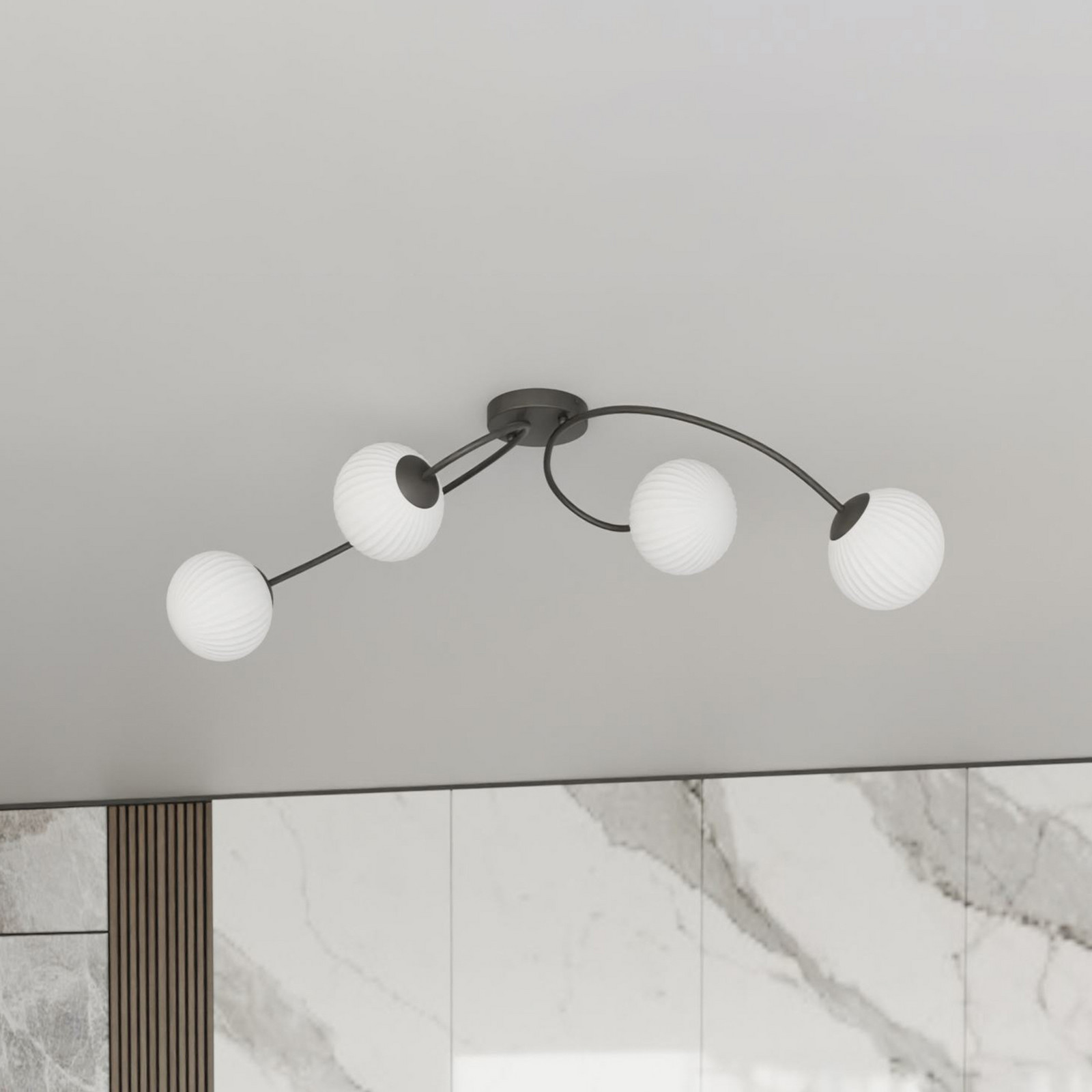 EMIBIG LIGHTING Plafonieră Vibra opal/negru lungime 110 cm sticlă 4 becuri. - Camera de zi / sufragerie - modern - opal negru