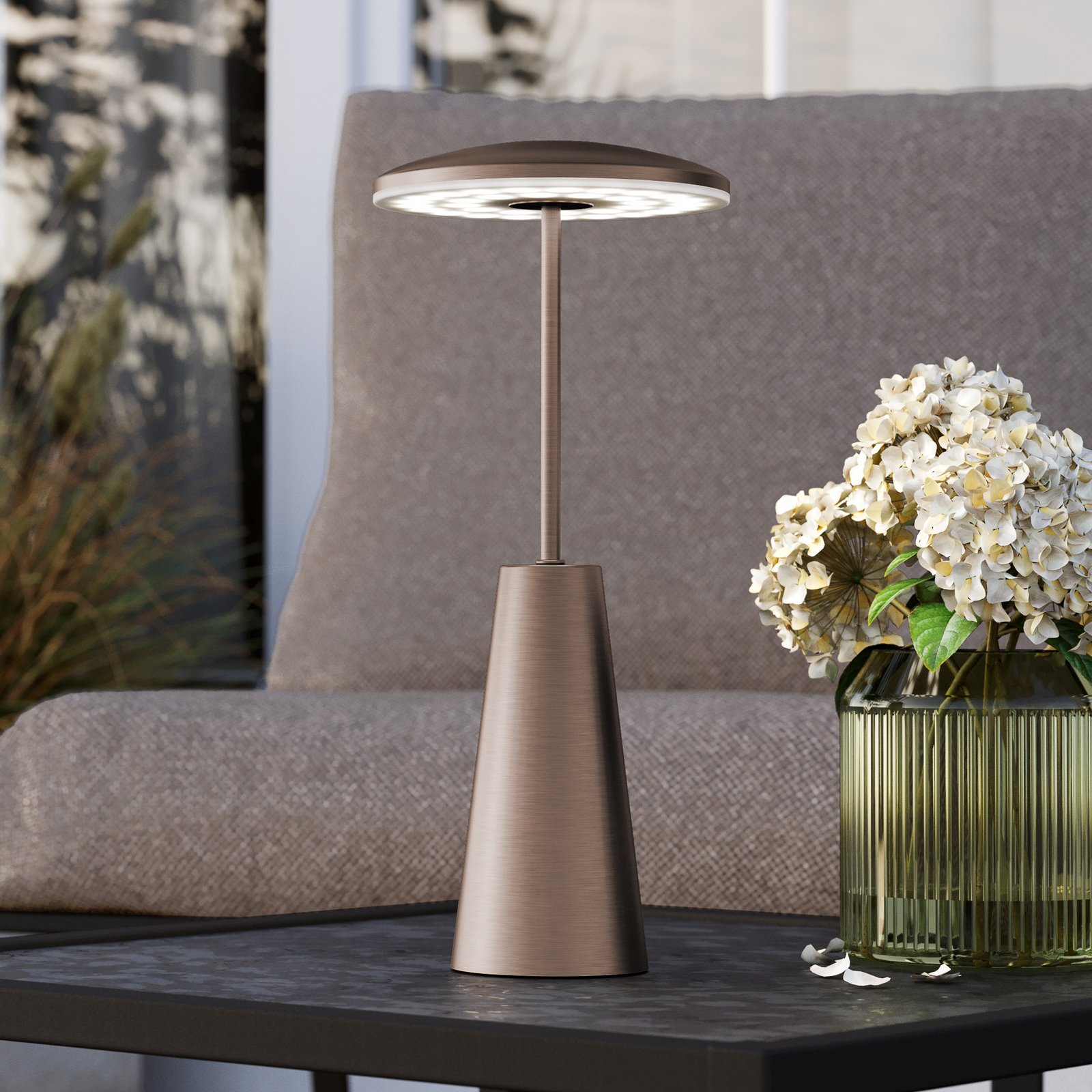 Piccola LED rechargeable light, bronze-coloured, height 28 cm, IP54