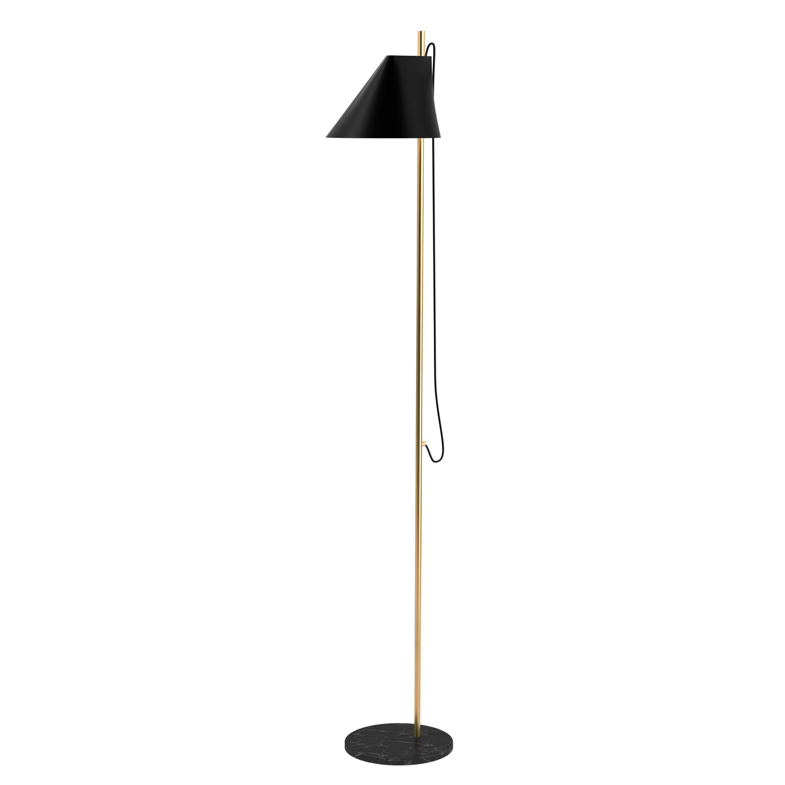 Louis Poulsen Yuh Brass marble floor lamp, black, for Living / Dining Room, aluminium, brass, Italian marble, 10 W, energy efficiency: A++, H: 140 cm