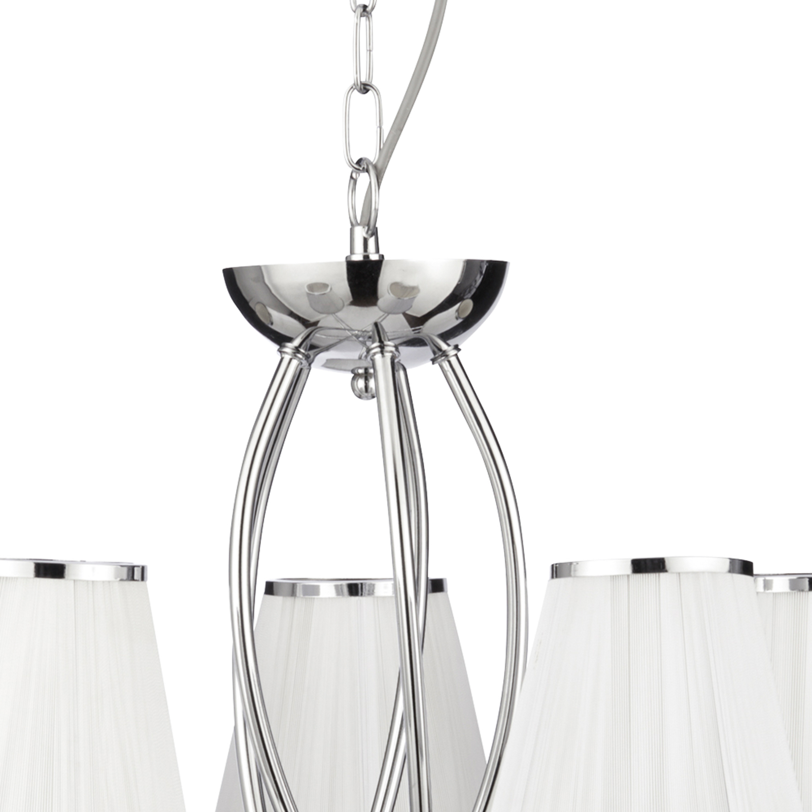 Simplicity chandelier, 5-bulb, fabric, chrome/white, E14