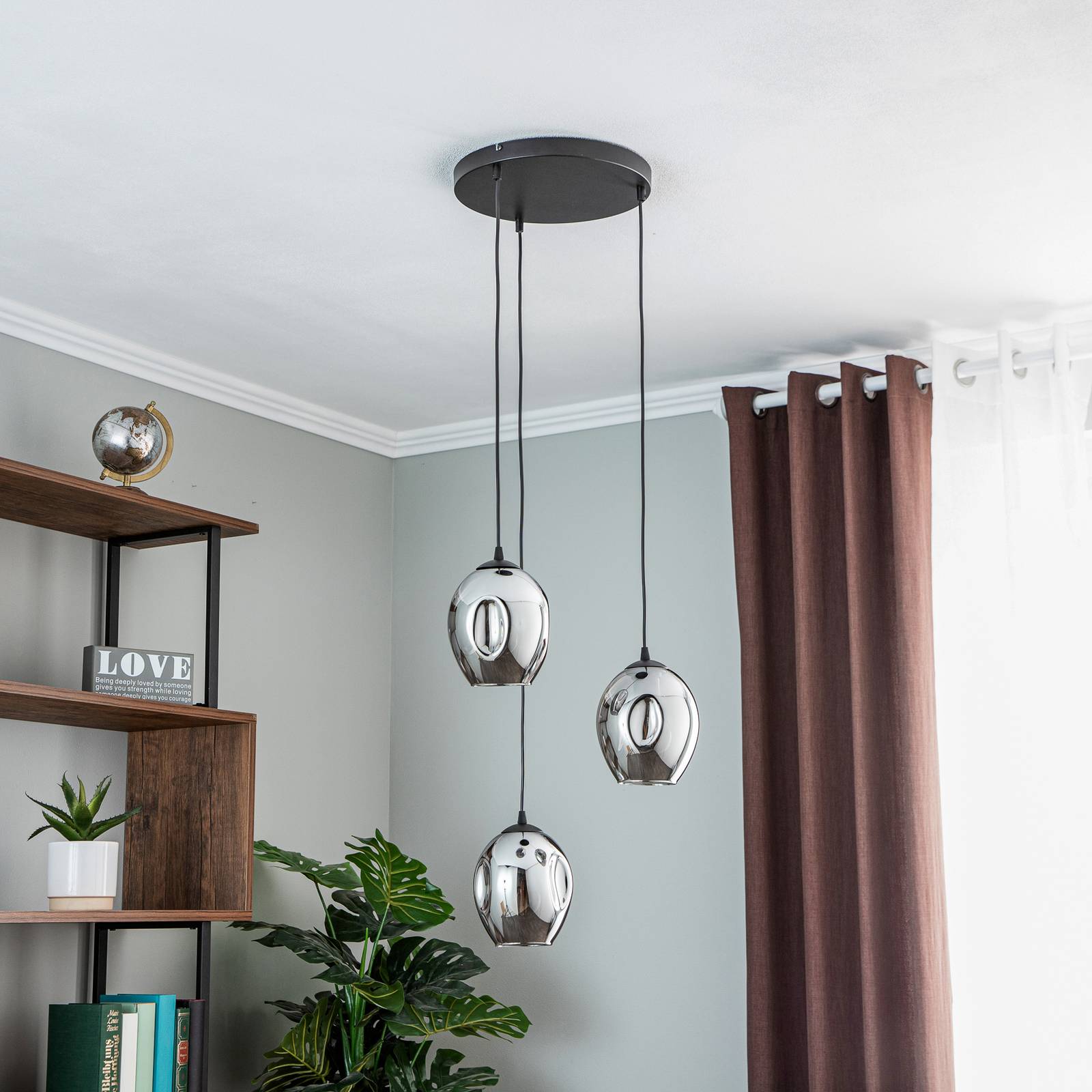 Euluna Suspension Starla ronde 3 lampes verre graphite