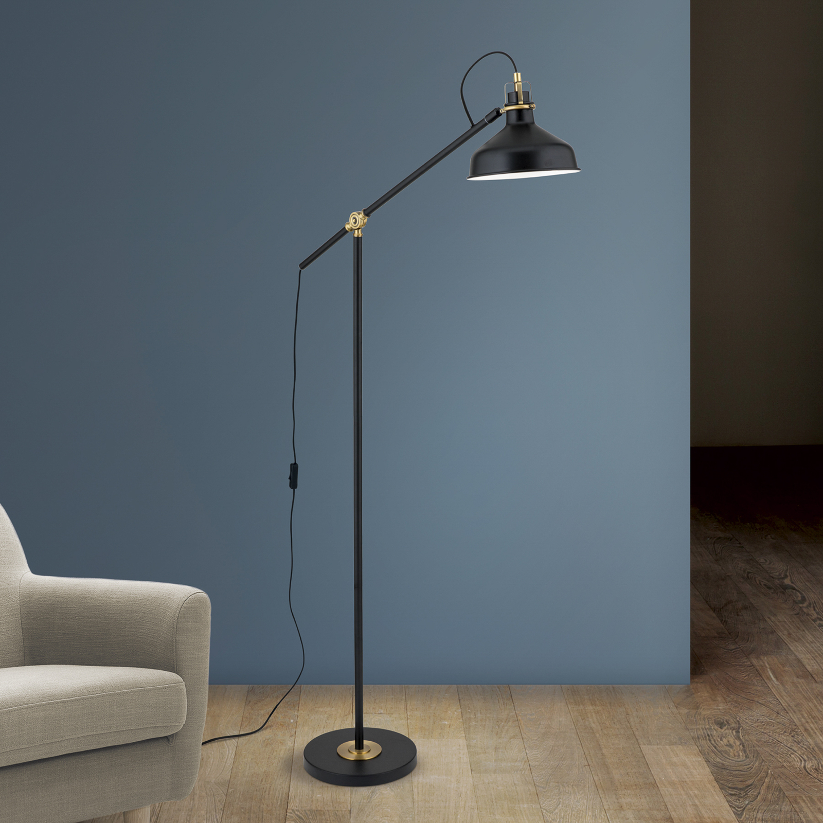 Lampadaire Schiller, noir, métal, 153 cm, réglable