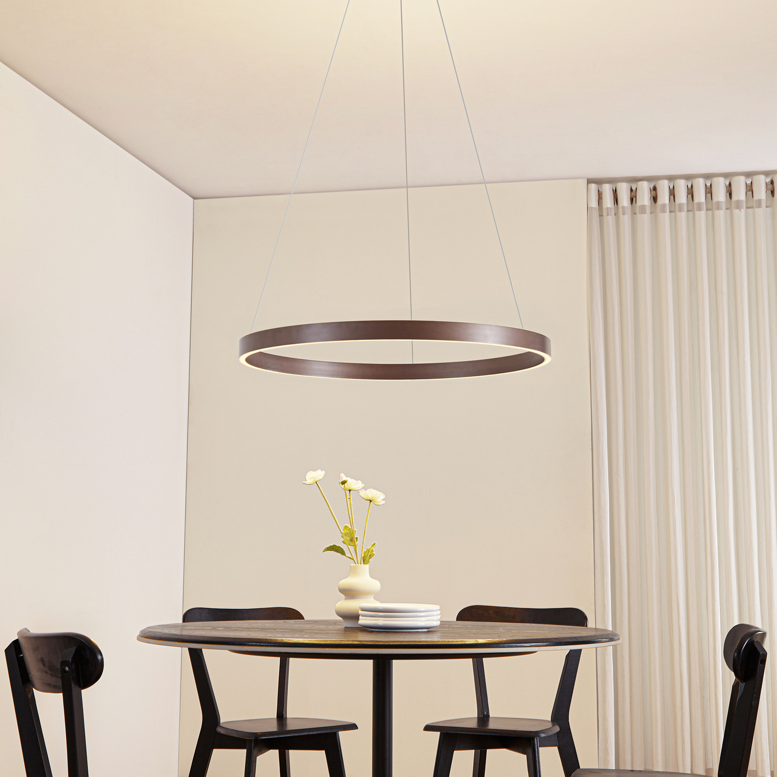 Lucande LED Pendant lamp Yonam, coffee, Ø 80cm