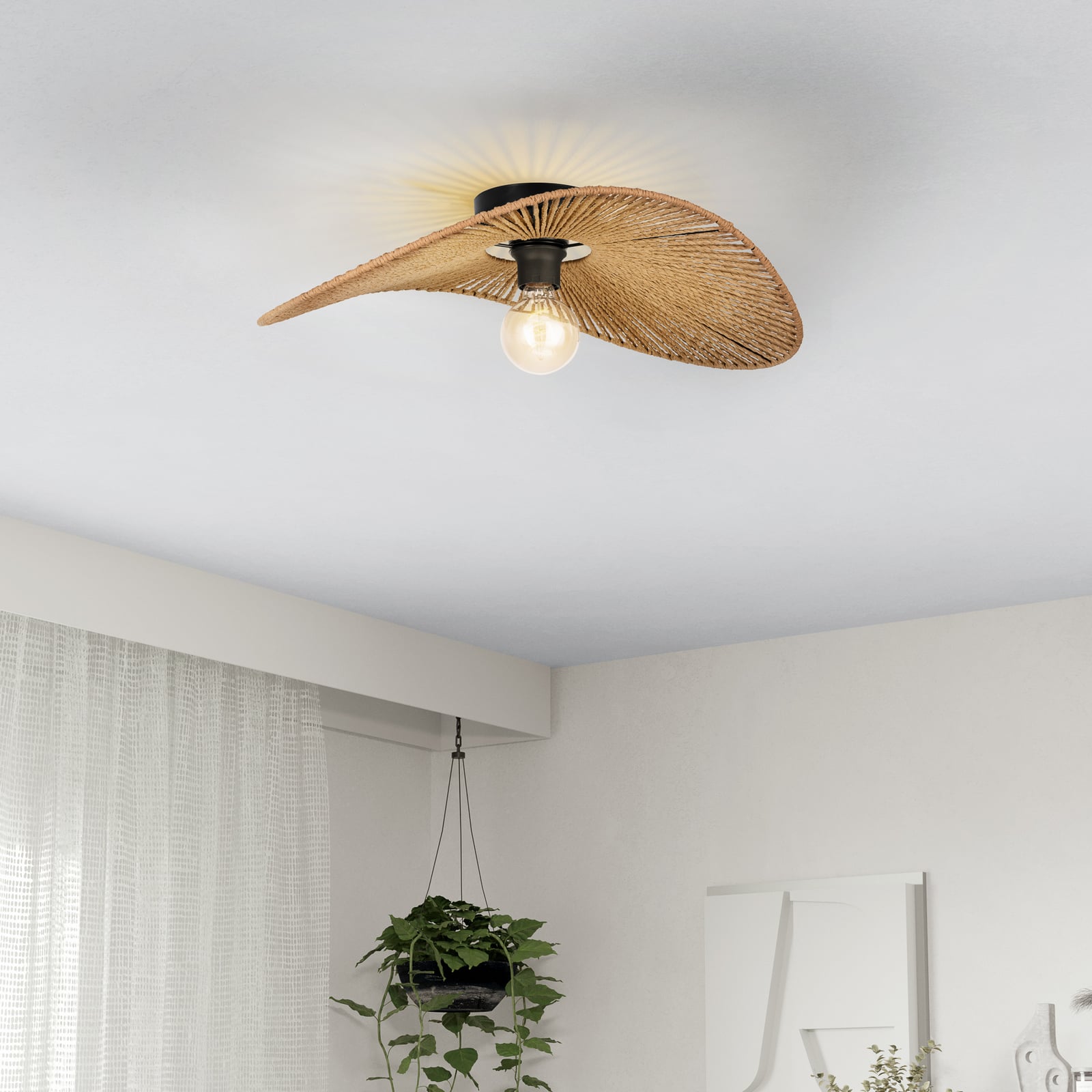 Plafondlamp Siruela, bruin, 56 x 40 cm, papieren snoer, E27 Plafondlamp Siruela, bruin, 56 x 40 cm, papieren snoer, E27