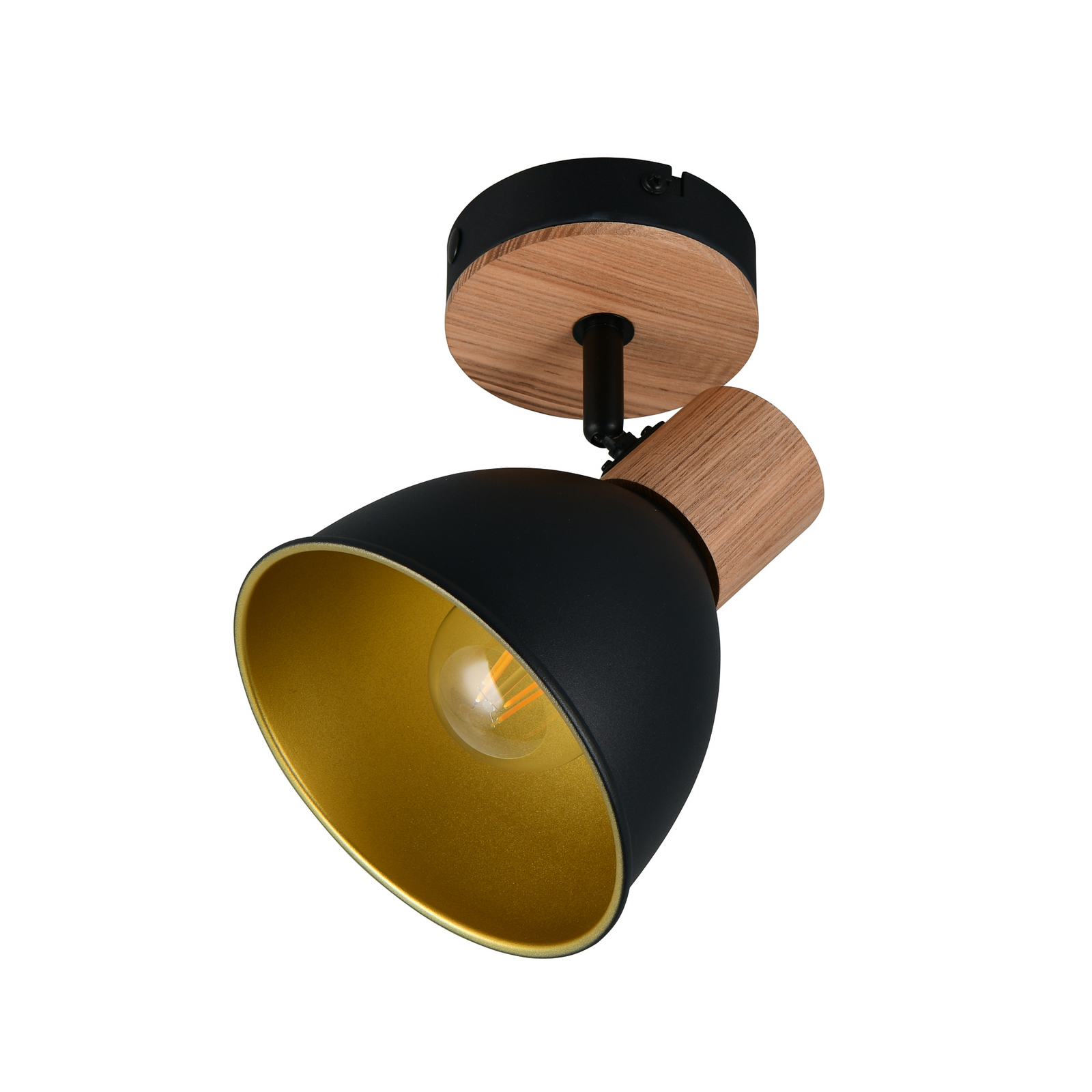 Φωτιστικό οροφής Delume, μαύρο, Ø 15 cm, 1 φως, μέταλλο/ξύλο