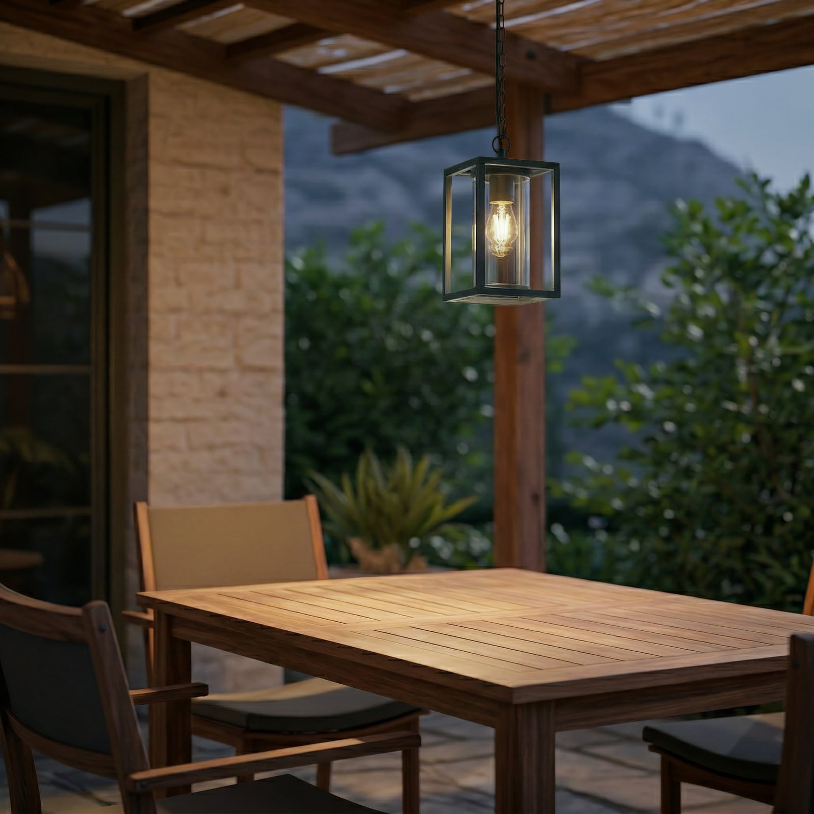 Lucande Vonkajšia závesná lampa Ferda, zelená, IP44, sklo, E27