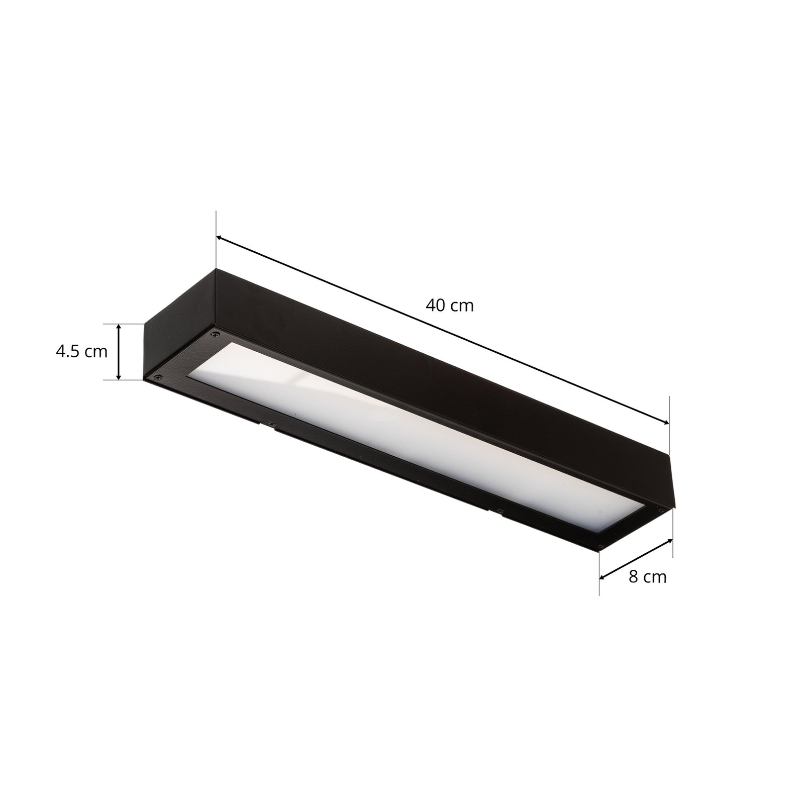 Mera LED-vägglampa, bredd 40cm, svart, 3000K