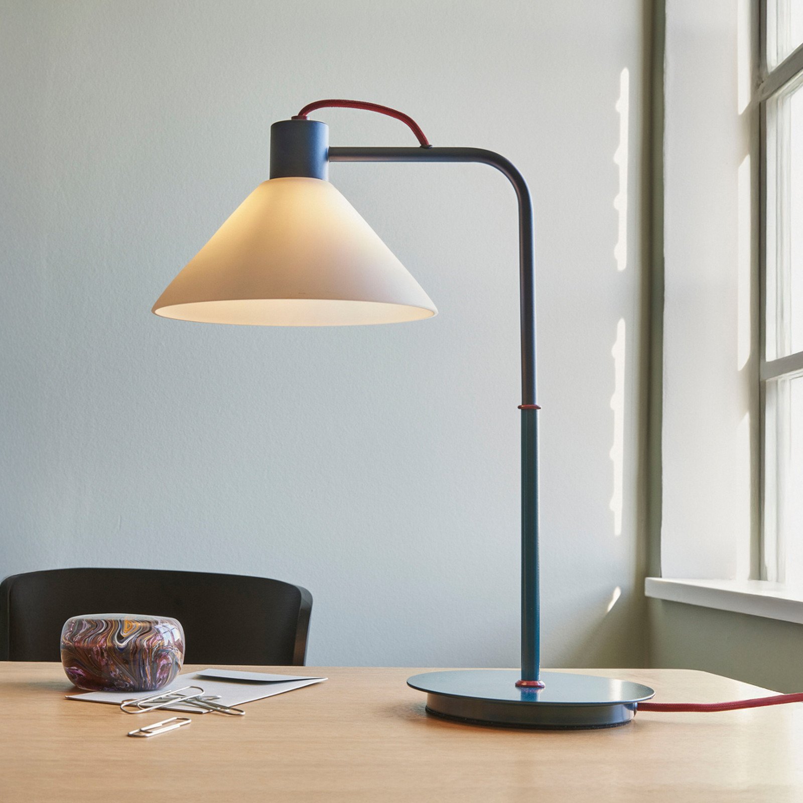 Hübsch Spot lampă de masă albastru alb sticlă fier E27 - Camera de zi / sufragerie - design - Metal