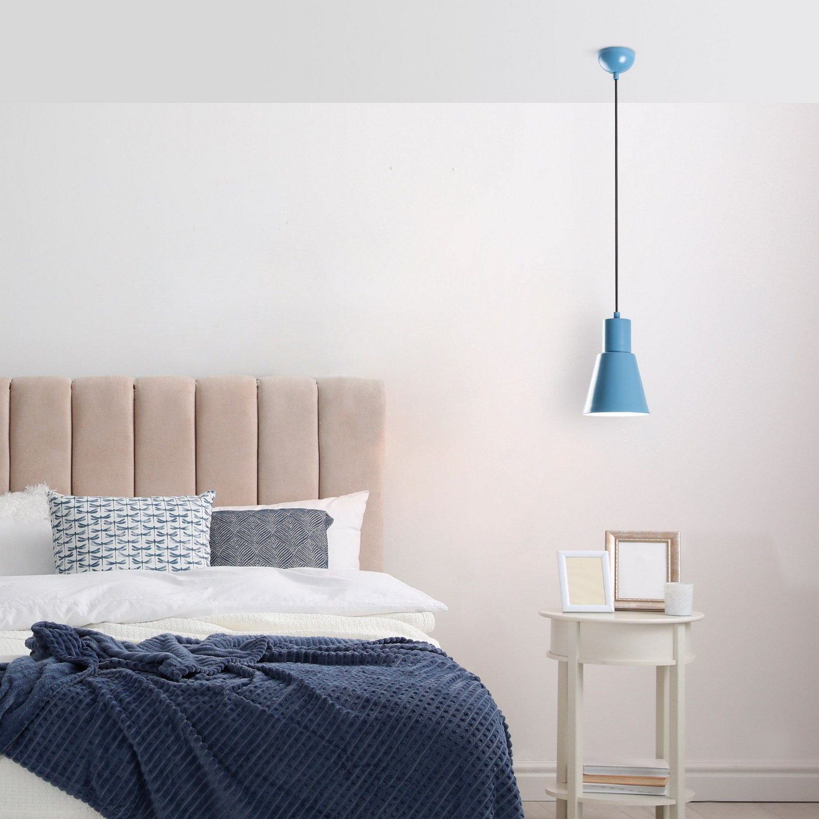 Konikkem pendant light, light blue, metal, Ø 14 cm, E27