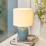 Pauleen-pöytälamppu SEA RHYTHM, valkoinen/sininen, korkeus 30 cm, keramiikka