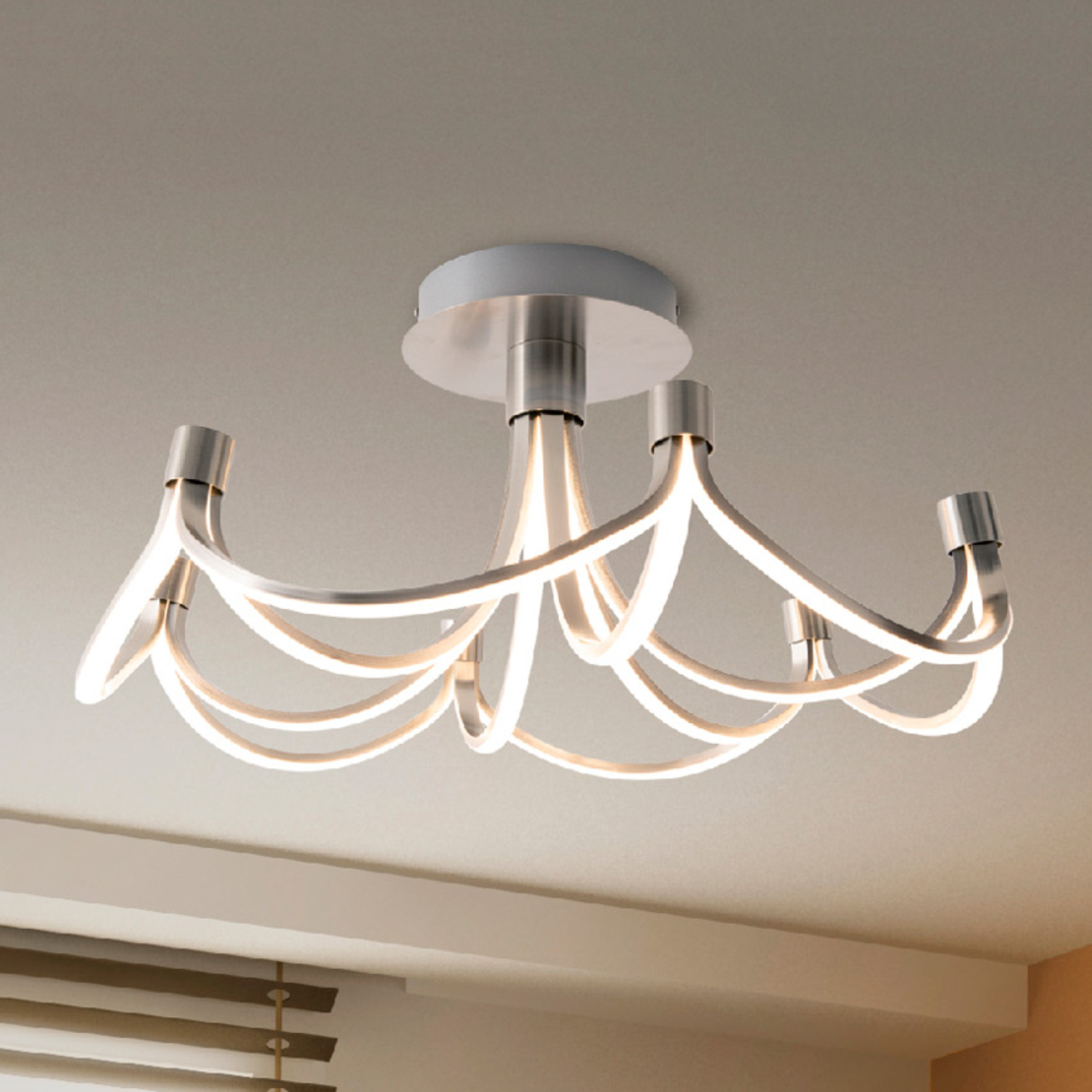Festos LED ceiling light, matt nickel, dimmable