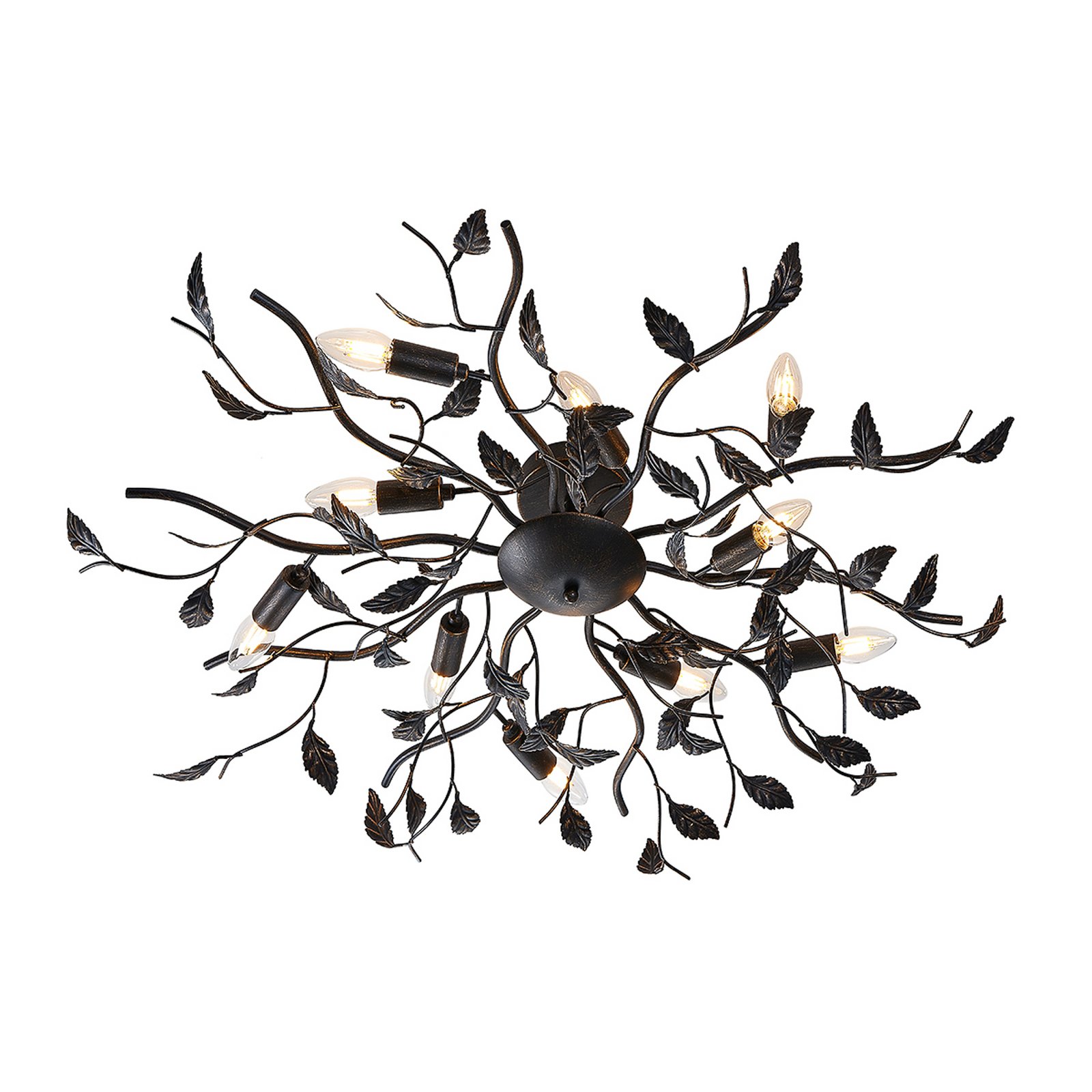 Lindby Deckenlampe Yos, 10-flg., 95 cm, schwarz-kupfer, E14