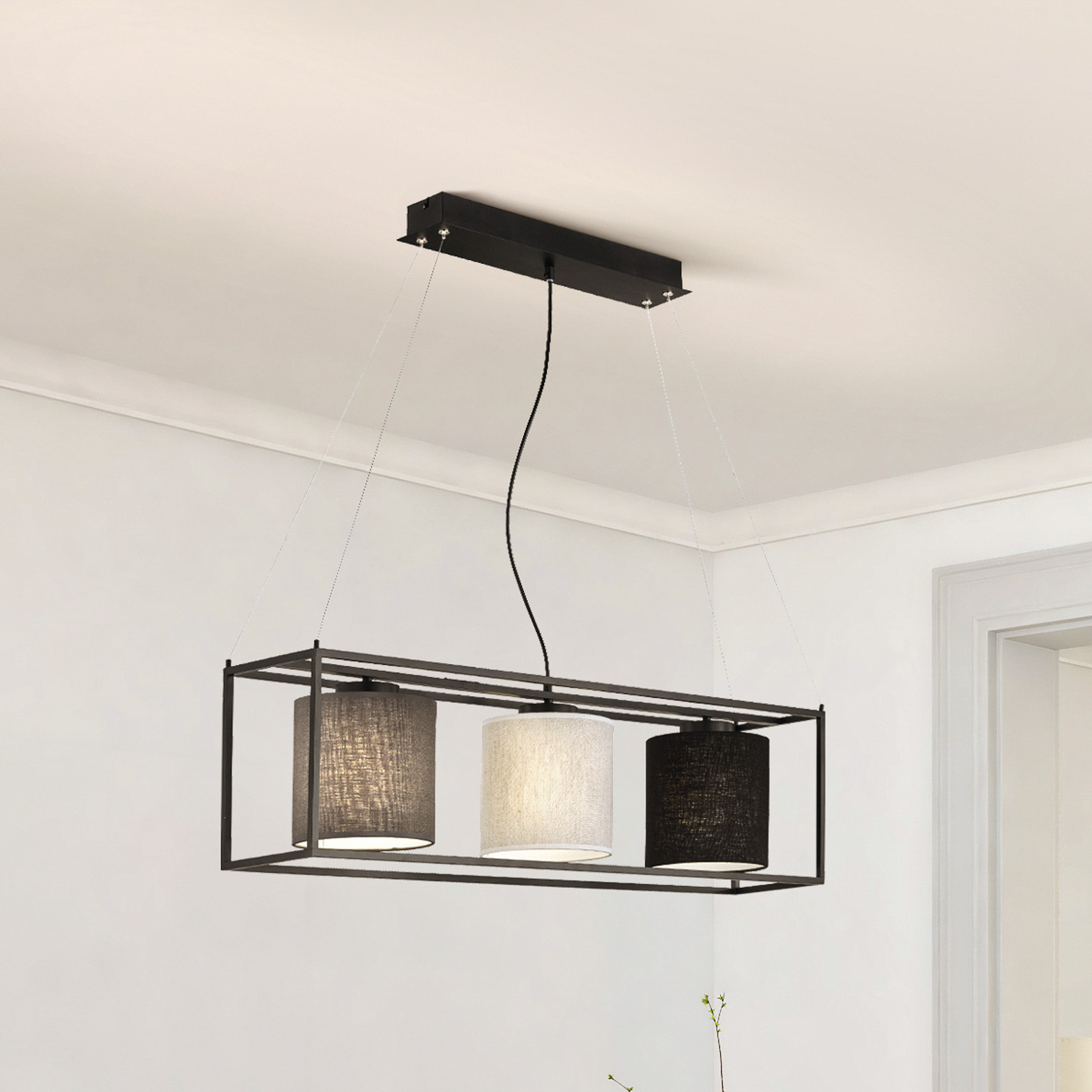FISCHER & HONSEL Lampă suspendată Gilli 3 becuri - Camera de zi / sufragerie - modern - negru-nisip nisip gri negru - Metal
