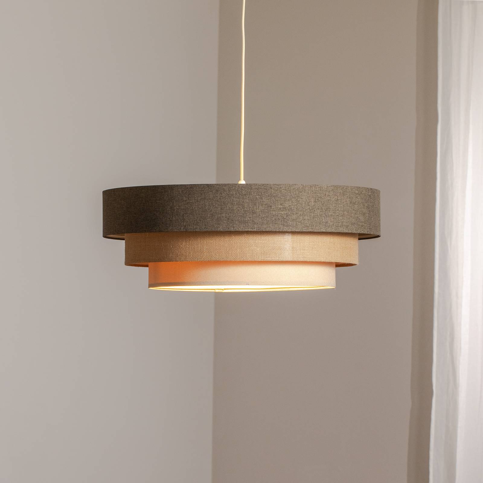 Hängeleuchte Triniti, braun/beige/creme, Ø 60 cm, Textil günstig online kaufen