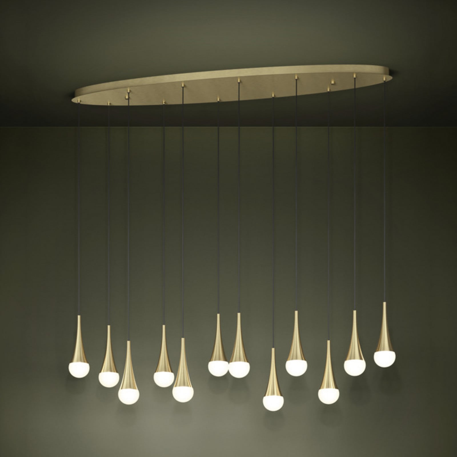 LED viseća svjetiljka Stars of Light TARANCON, mesing, 148 cm, 12 svjetala - Dnevni boravak/blagovaonica - polirani mesing - Metal