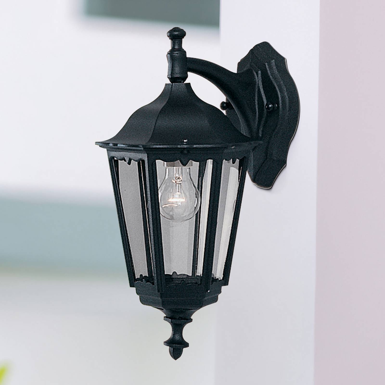 Searchlight Applique d'extérieur Alex, hauteur 44 cm, noir/transparent, métal/verre