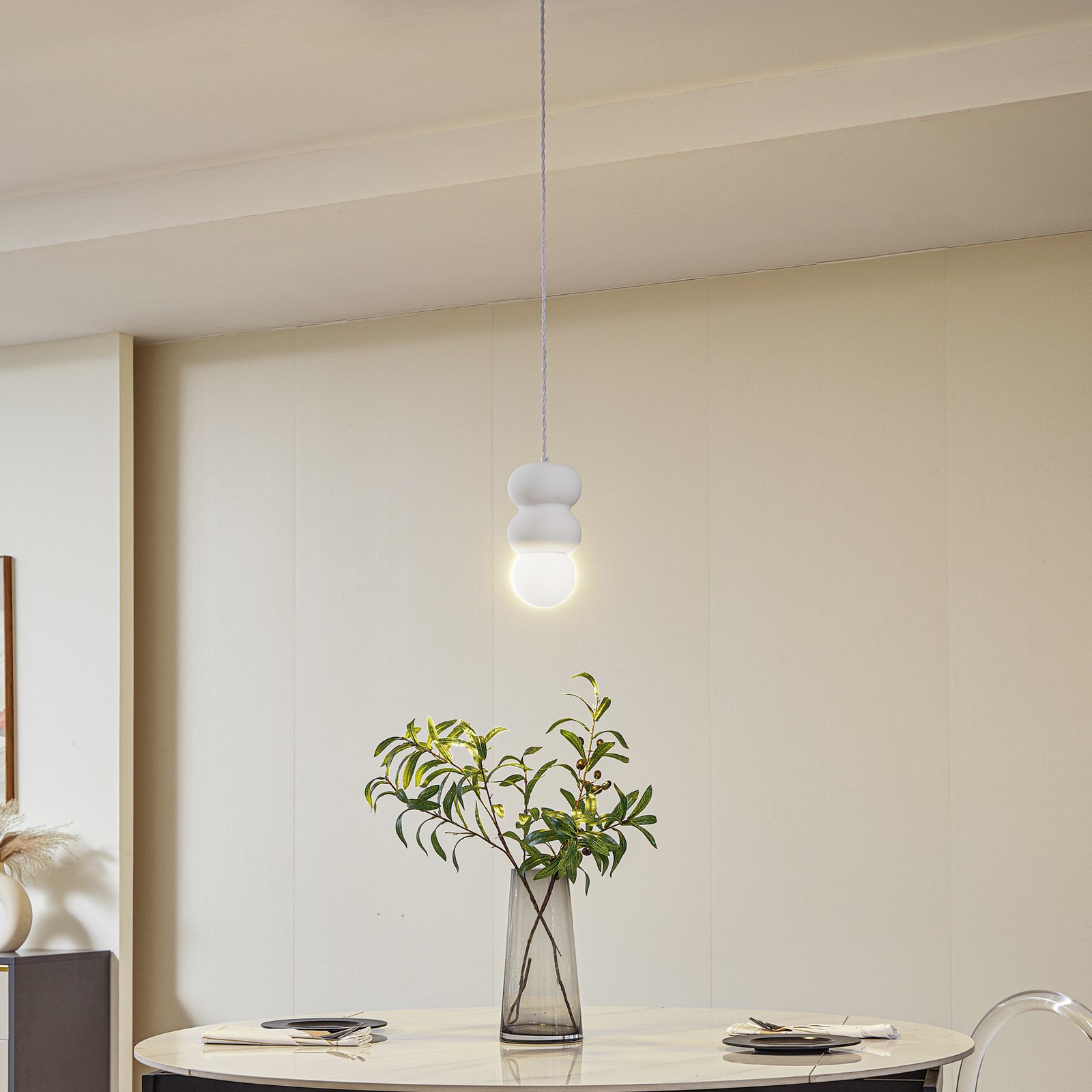 Lindby pendant light Nielson, Ø 12 cm, white, plaster