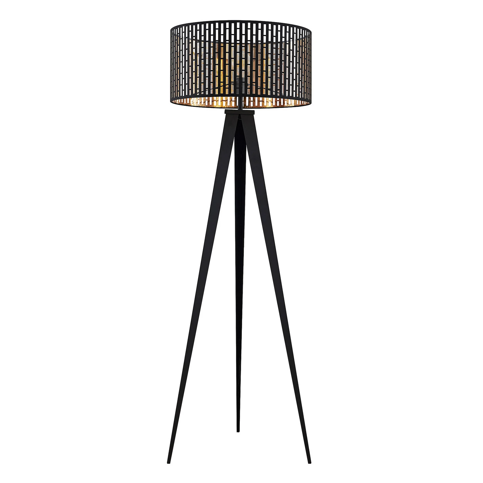 Lindby lampadar Thoralf, trepied, negru, textil, Ø50cm